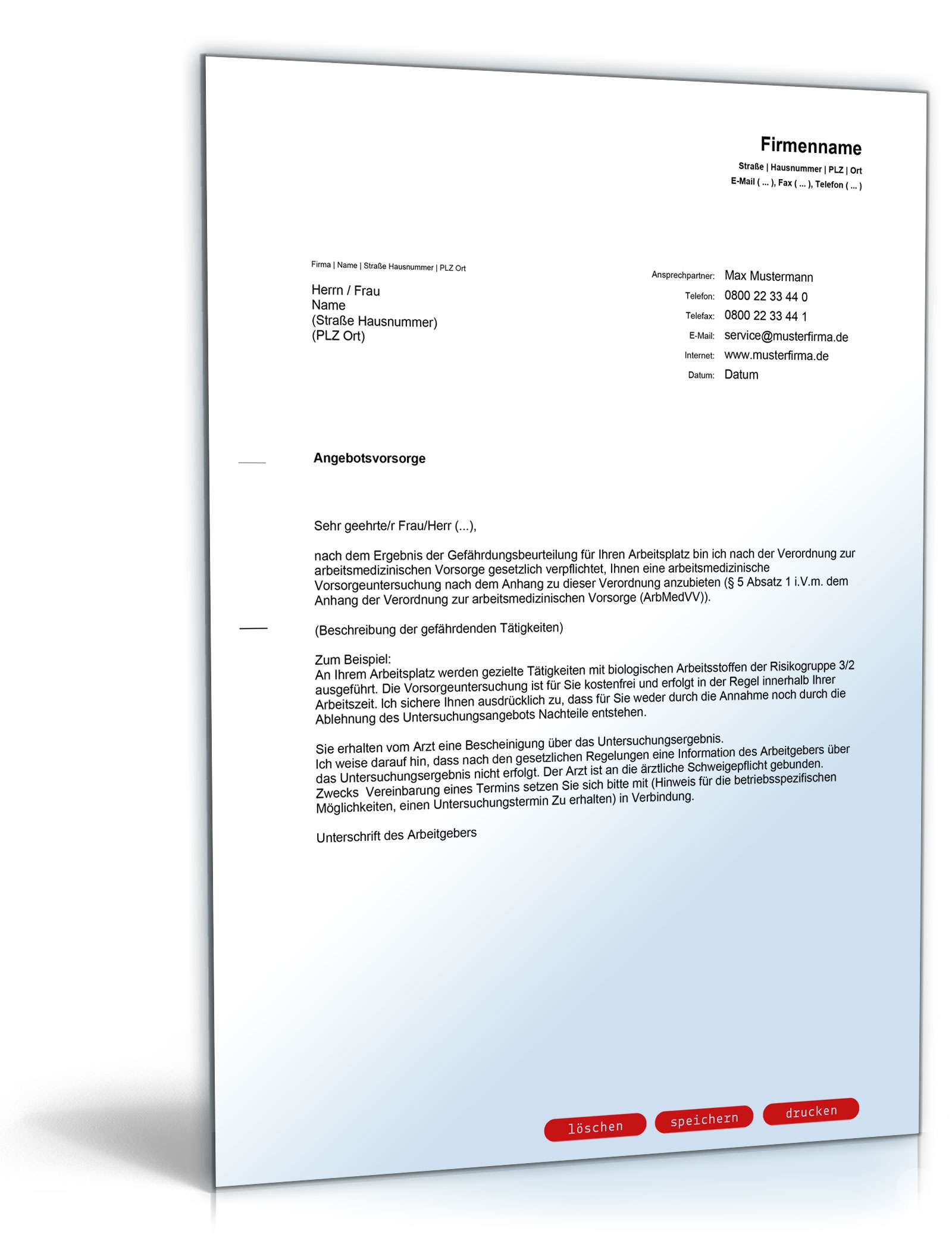 Anschreiben arbeitsmedizinische Angebotsvorsorge PDF