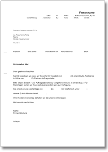 Auftragserteilung / Zusage für ein Angebot Word