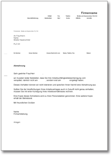 Abmahnung wegen verspäteter Arbeitsunfähigkeitsbescheinigung Word