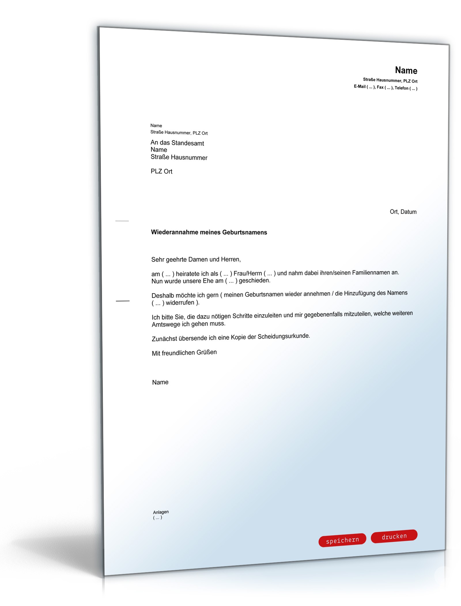 Antrag Wiederannahme Geburtsnamen PDF