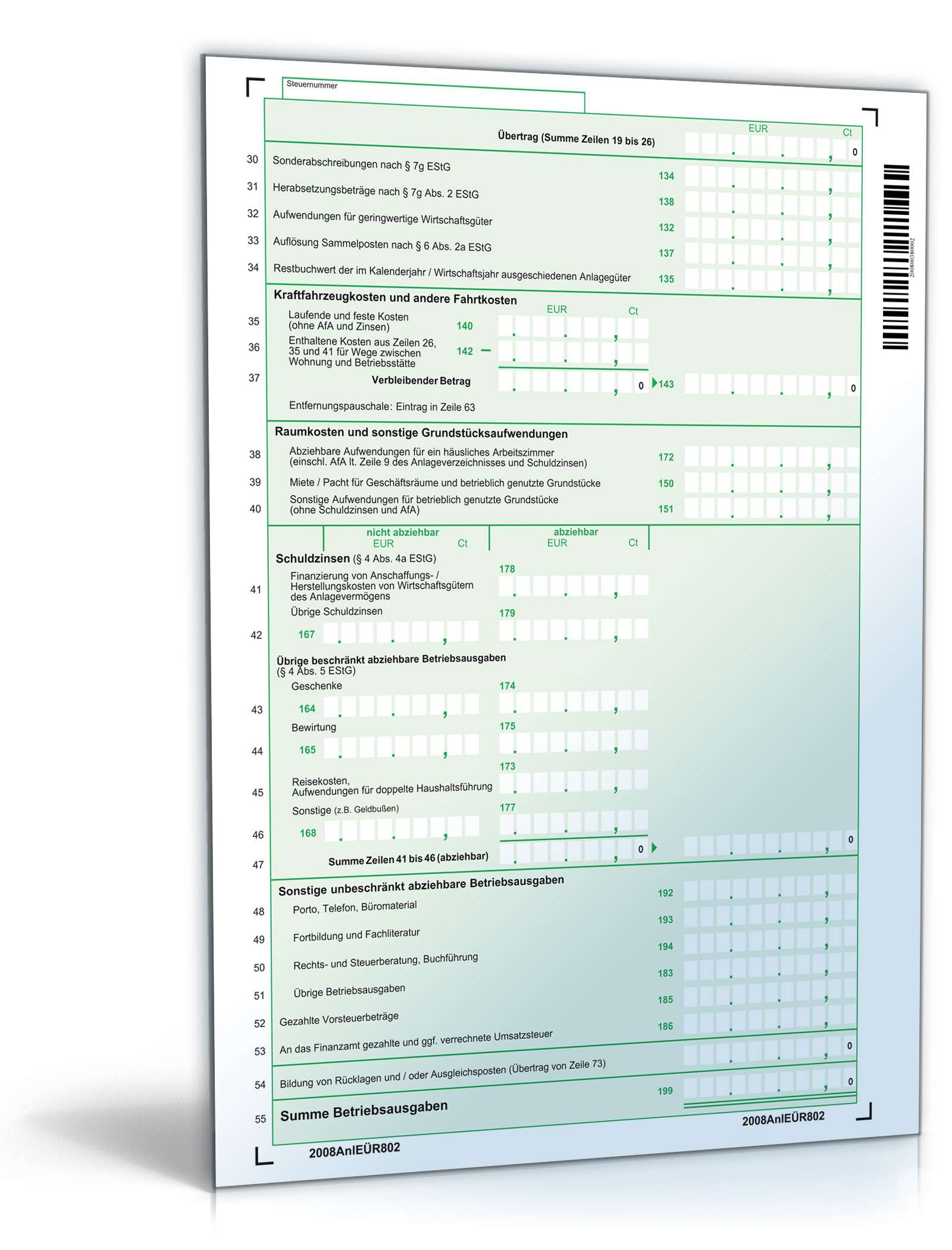 Anlage EÜR 2008 PDF. Seite: 2