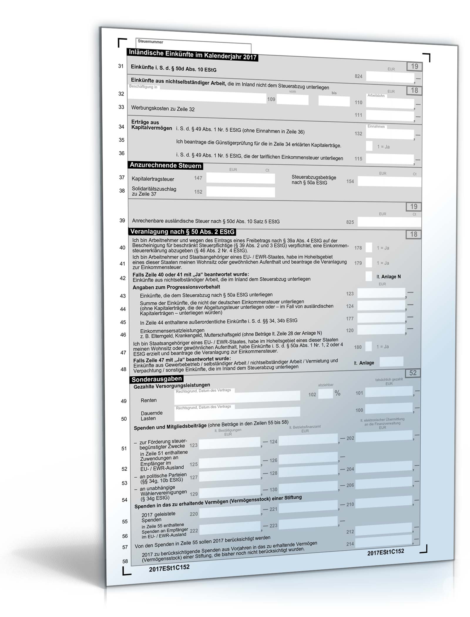 Einkommensteuererklärung beschränkt Steuerpflichtige 2017 PDF. Seite: 2