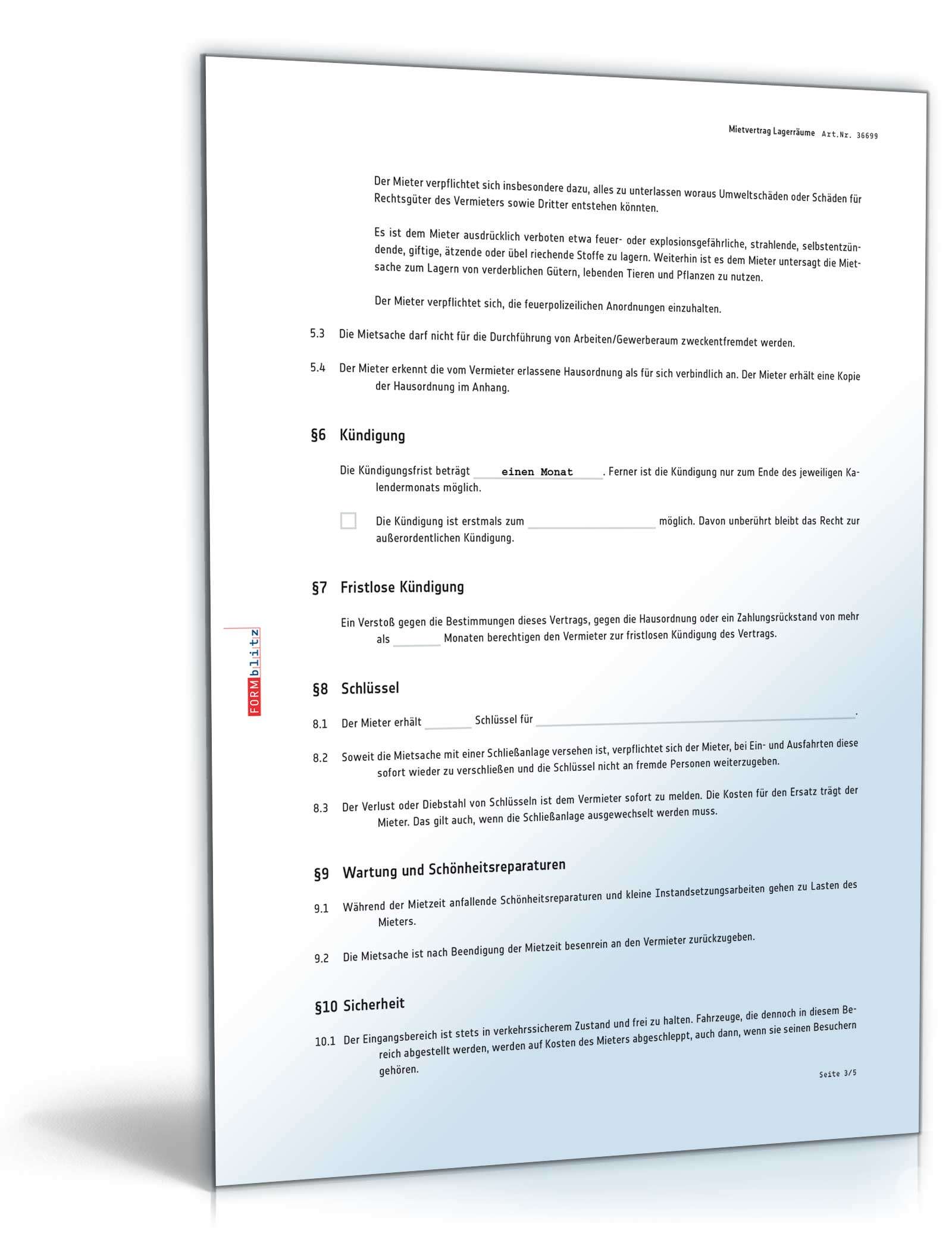 Mietvertrag Lagerraum PDF. Seite: 3