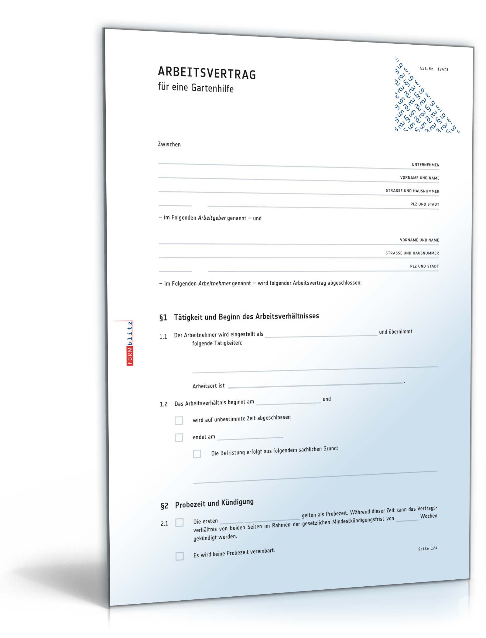 Arbeitsvertrag Gärtner Word