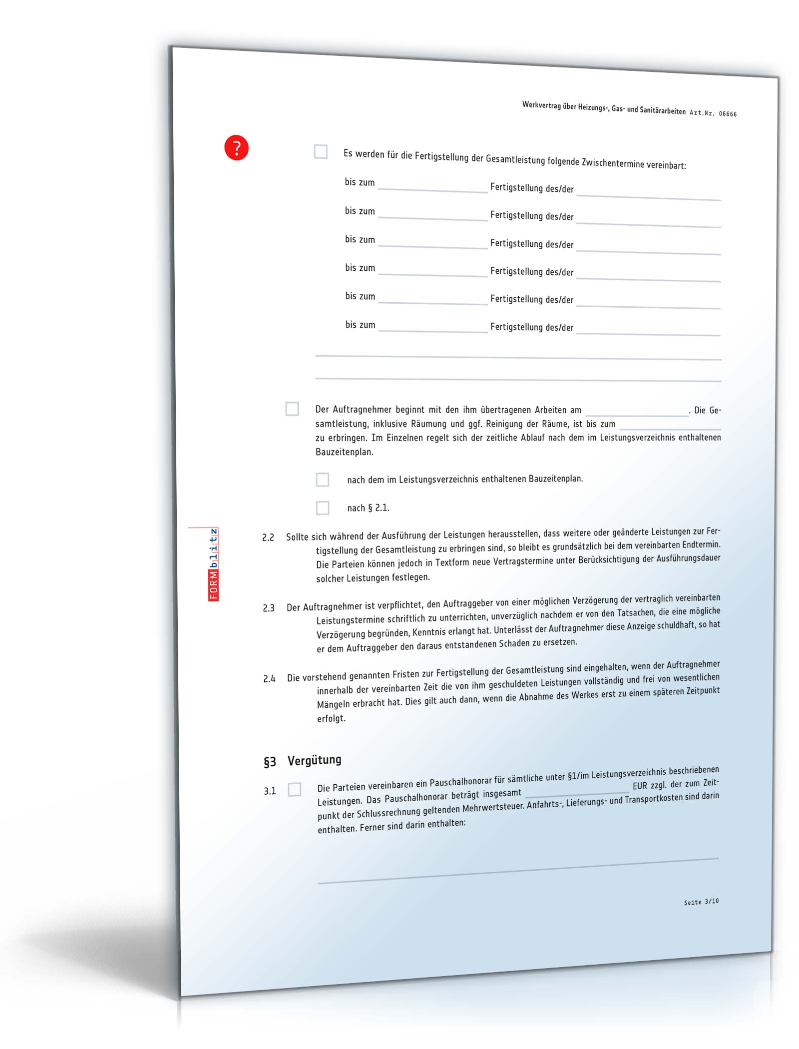 Werkvertrag Heizungs-, Gas- und Sanitärarbeiten PDF. Seite: 3