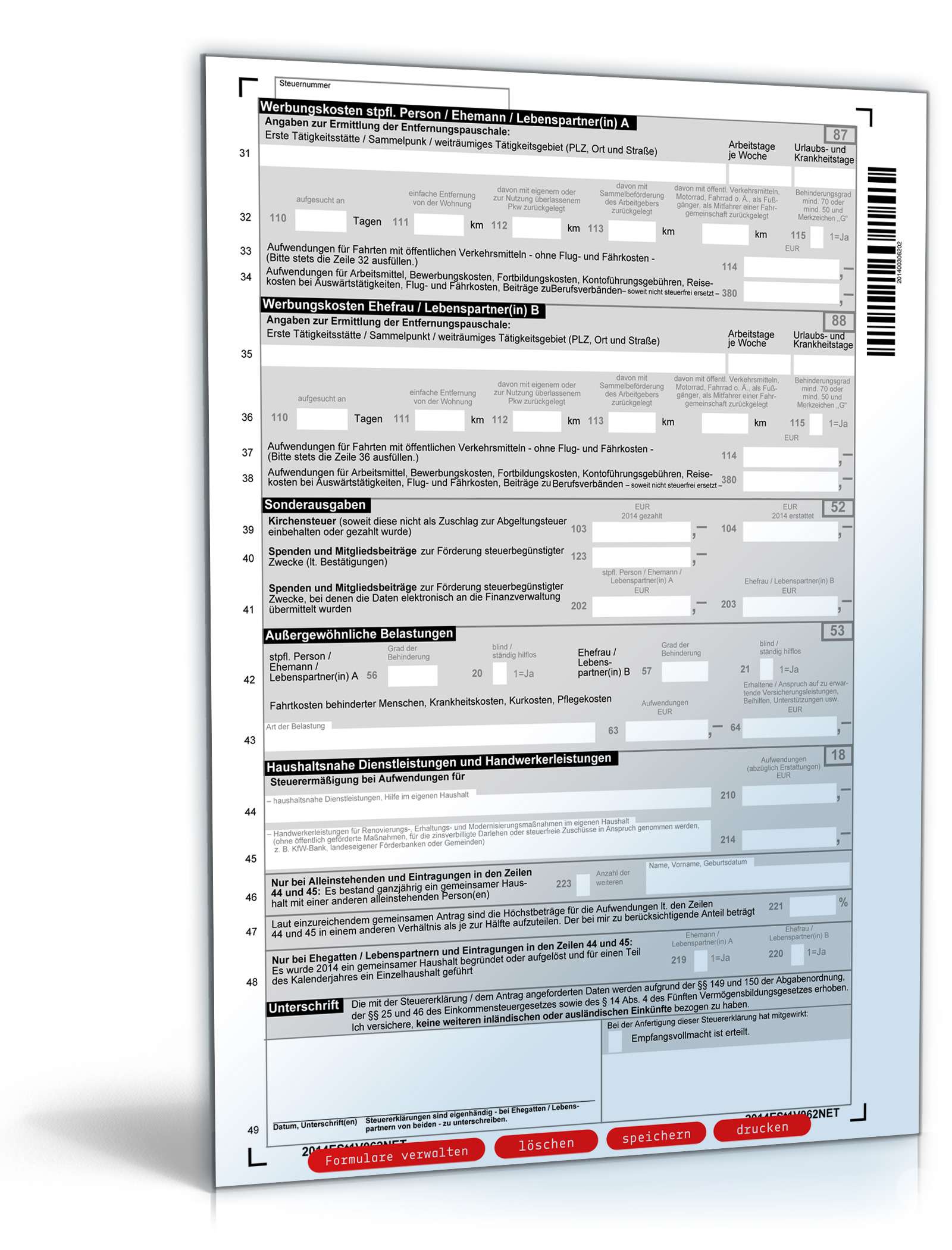 Vereinfachte Einkommensteuererklärung 2014 PDF. Seite: 2