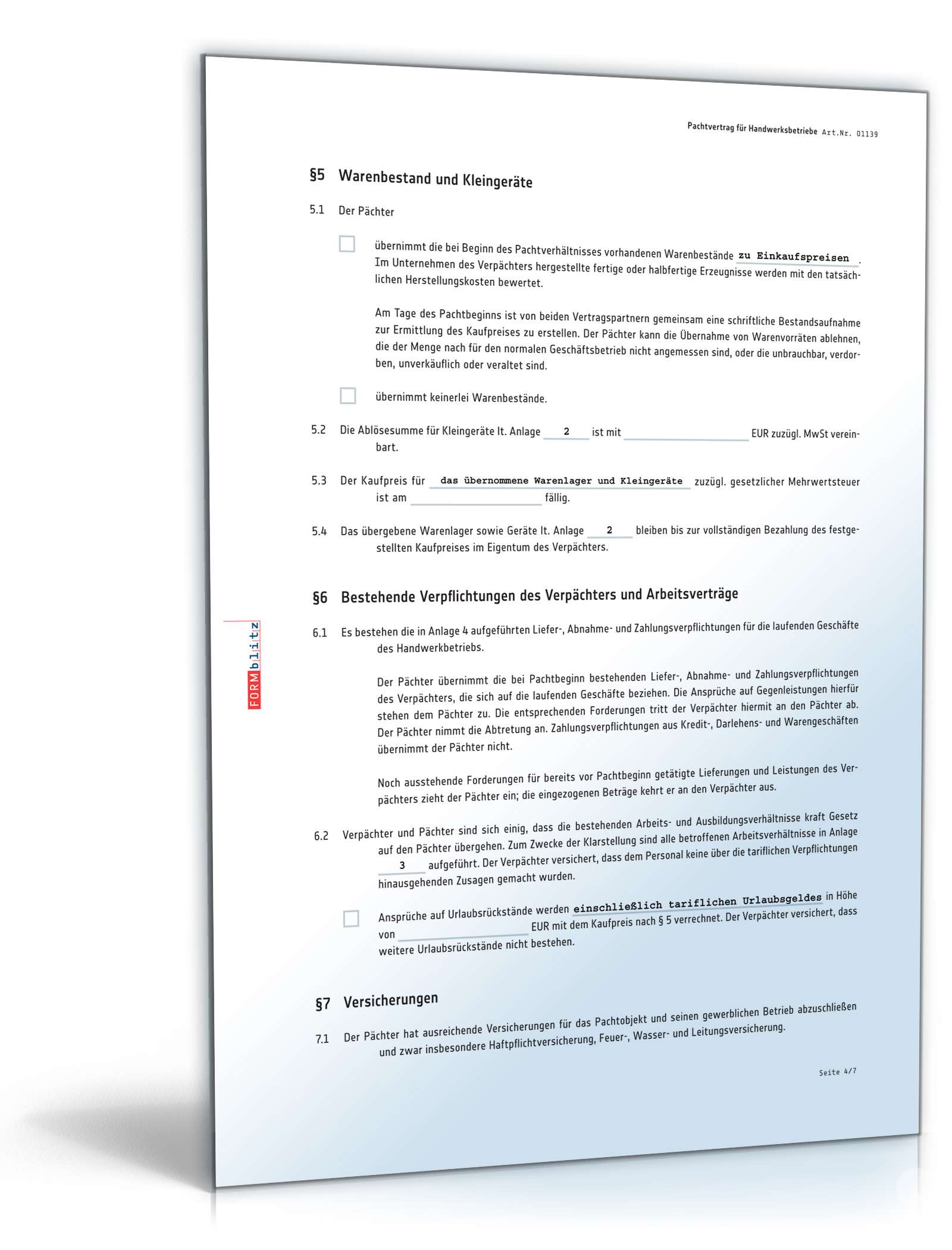Pachtvertrag Handwerksbetrieb PDF. Seite: 4