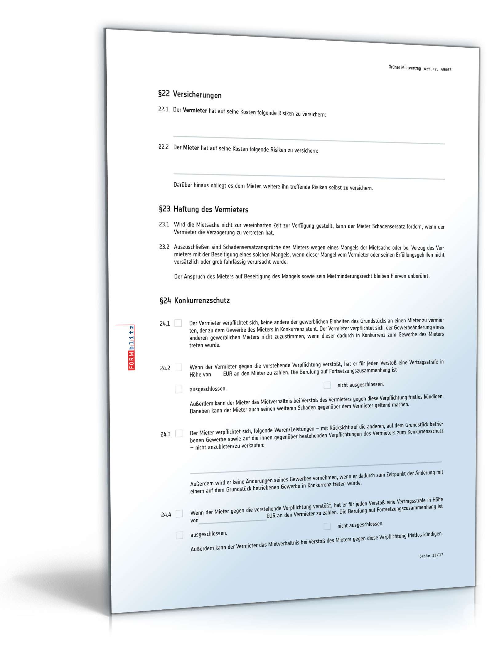 Grüner Mietvertrag für Gewerbe PDF. Seite: 13