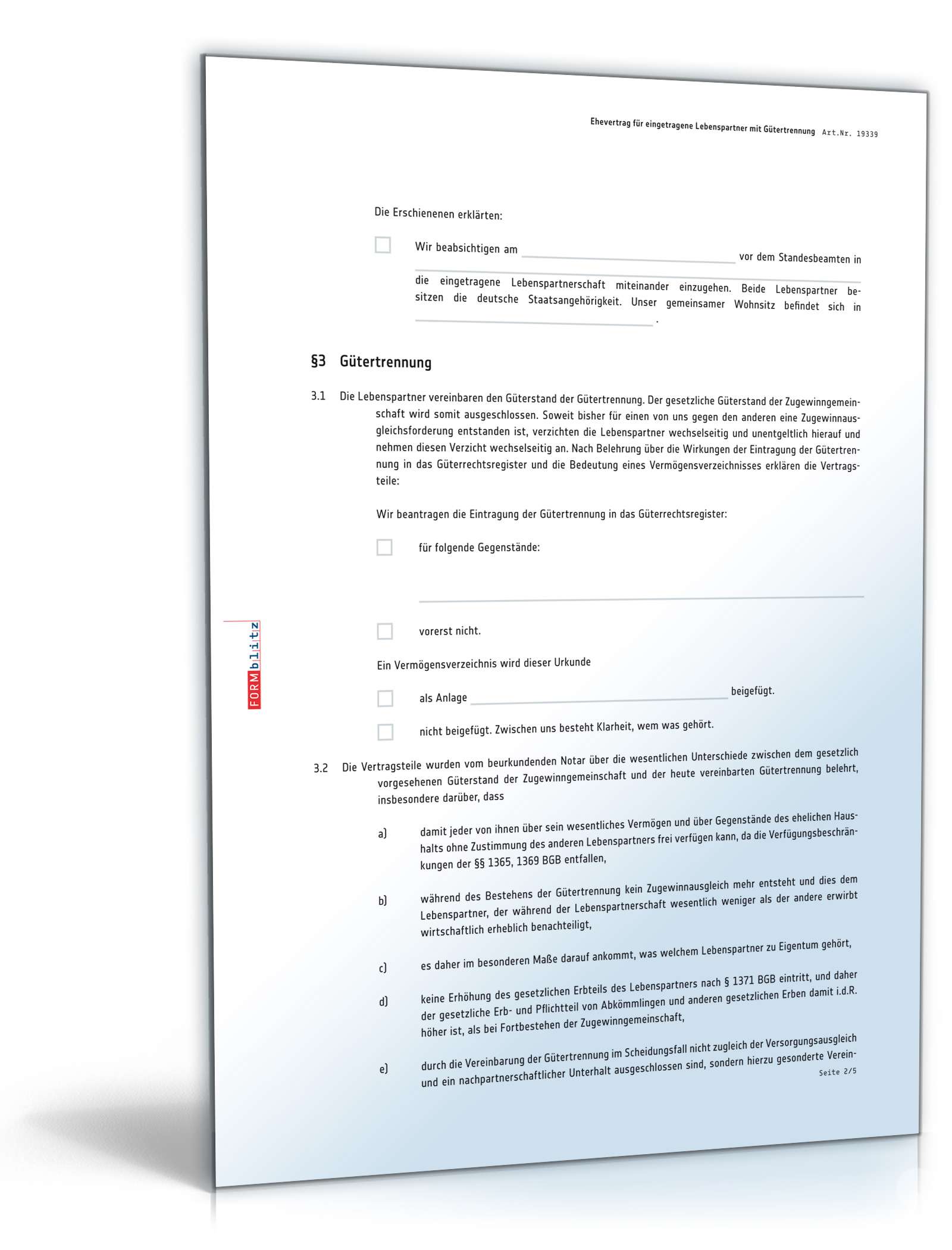 Ehevertrag eingetragene Lebenspartner Gütertrennung PDF. Seite: 2