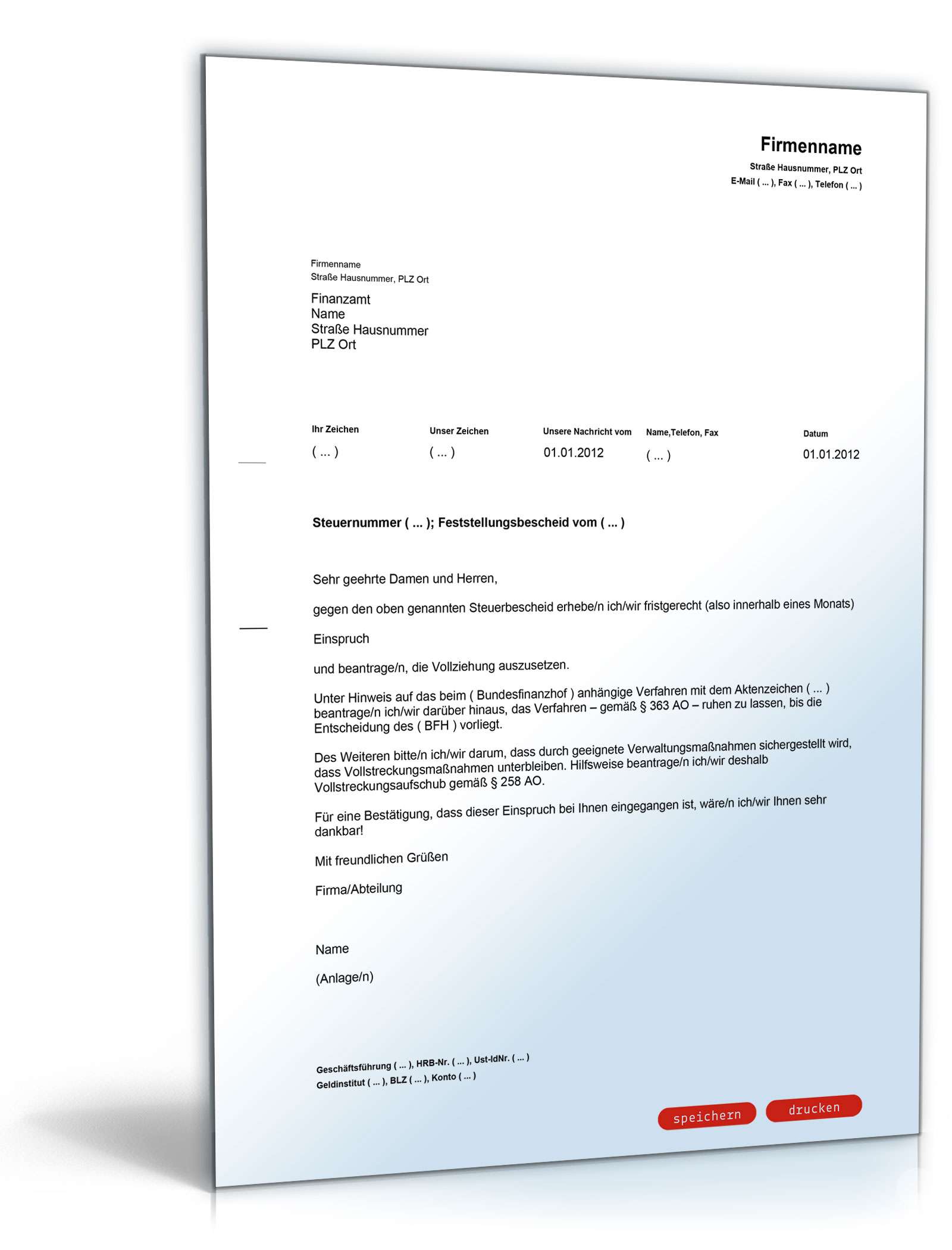 Einspruch gegen Steuerbescheid wegen Musterprozess PDF