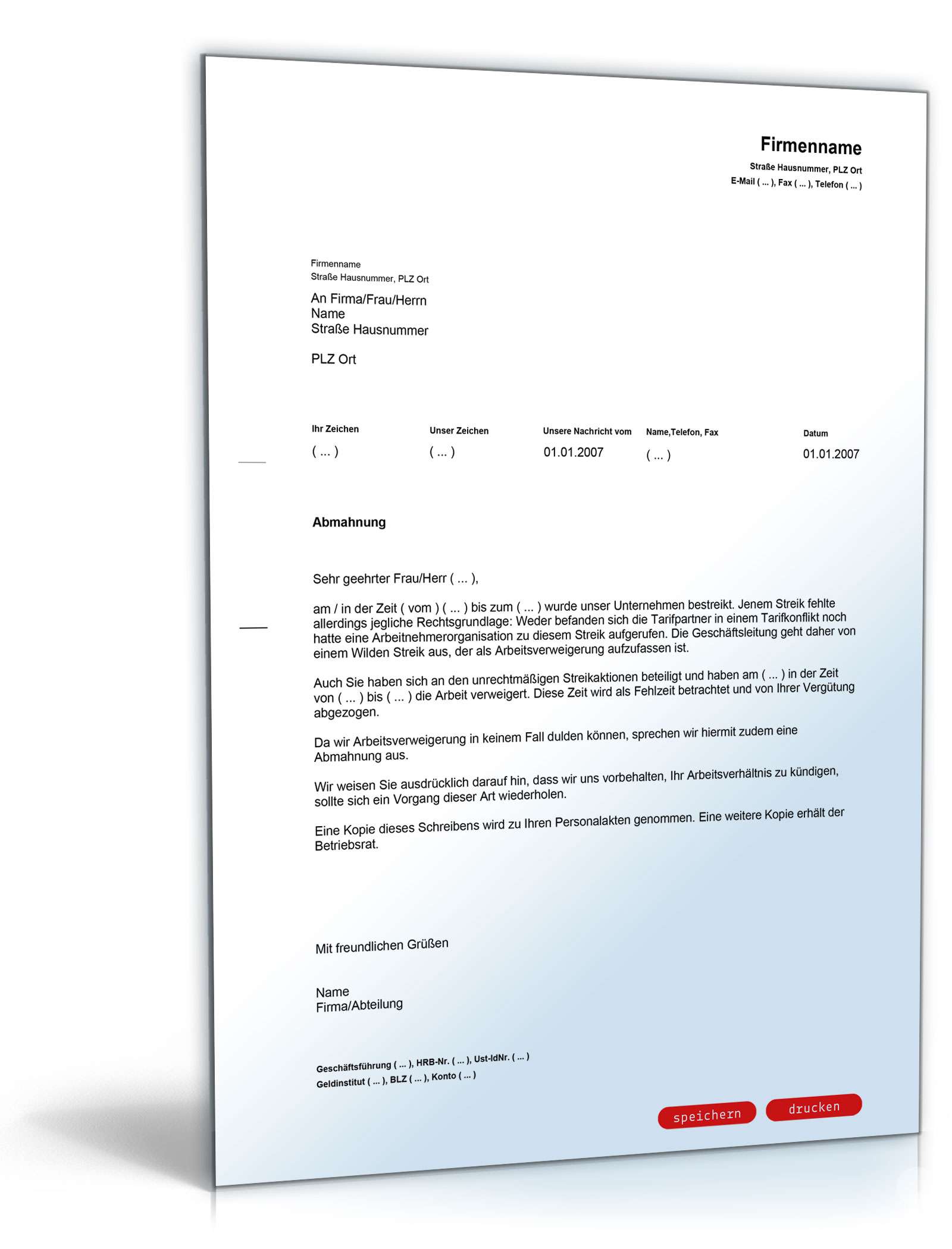 Abmahnung Beteiligung an unrechtmäßigem Streik PDF