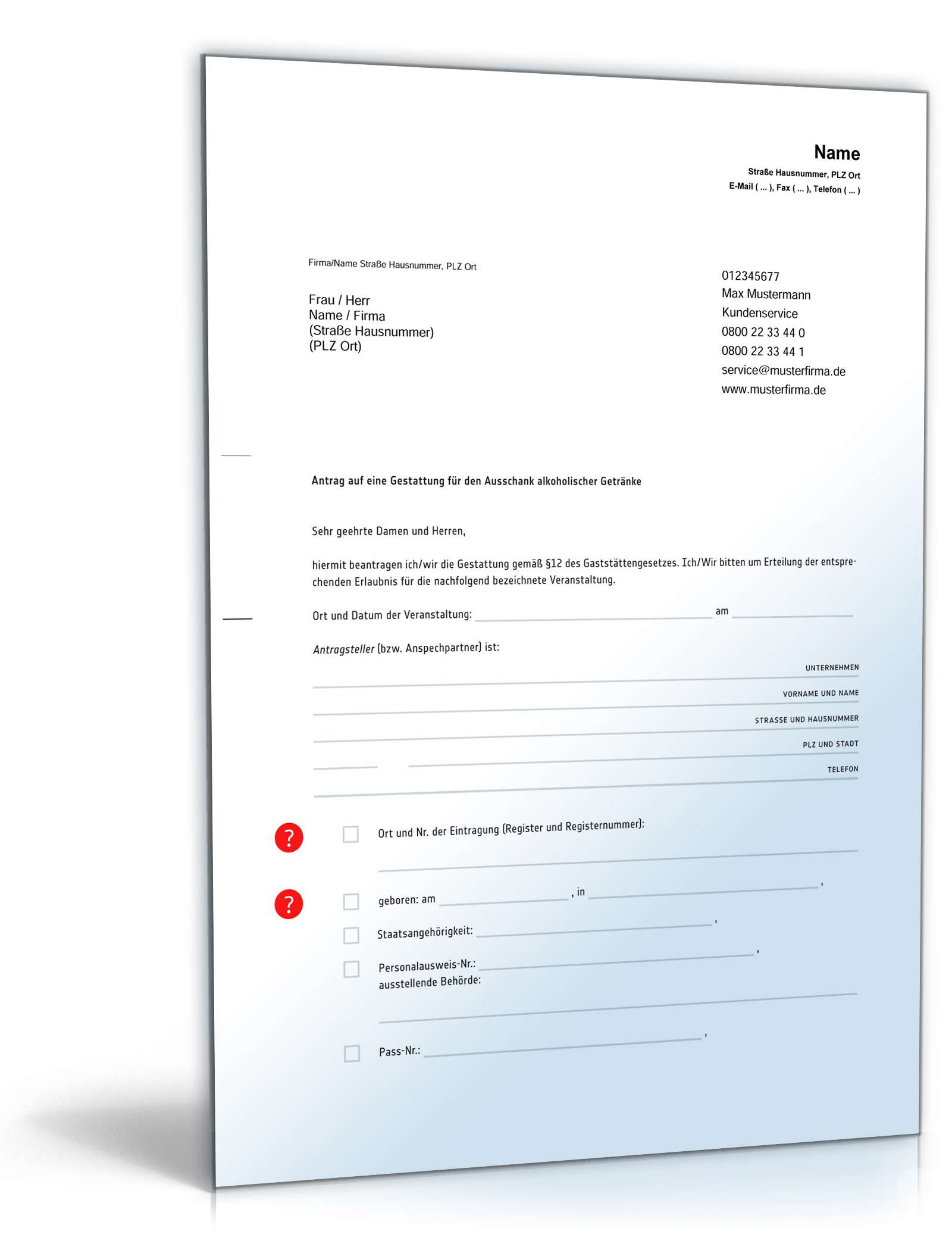 Antrag Erteilung einer vorübergehenden Gaststättenerlaubnis PDF