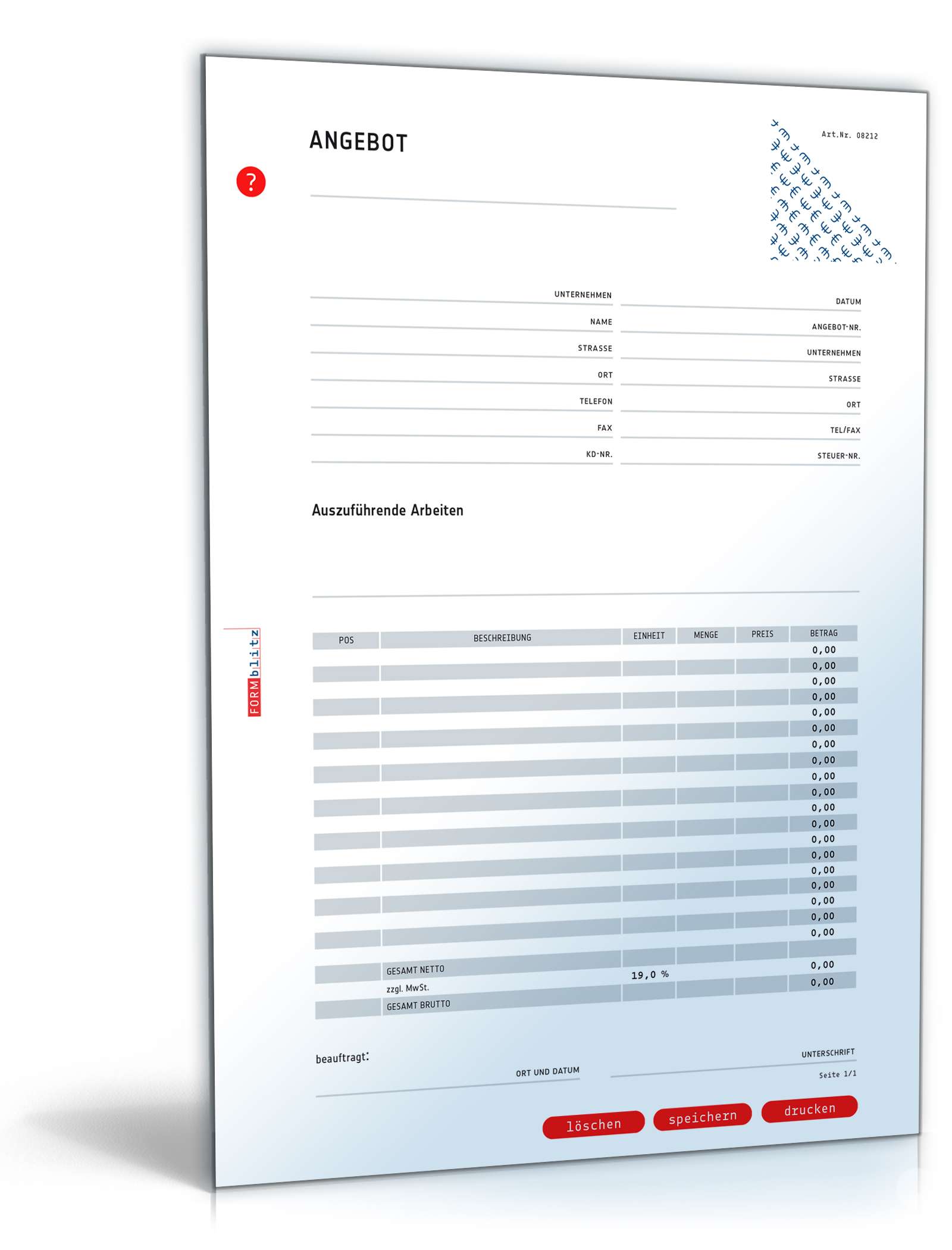 Kostenvoranschlag inkl. Angebot Excel. Seite: 2