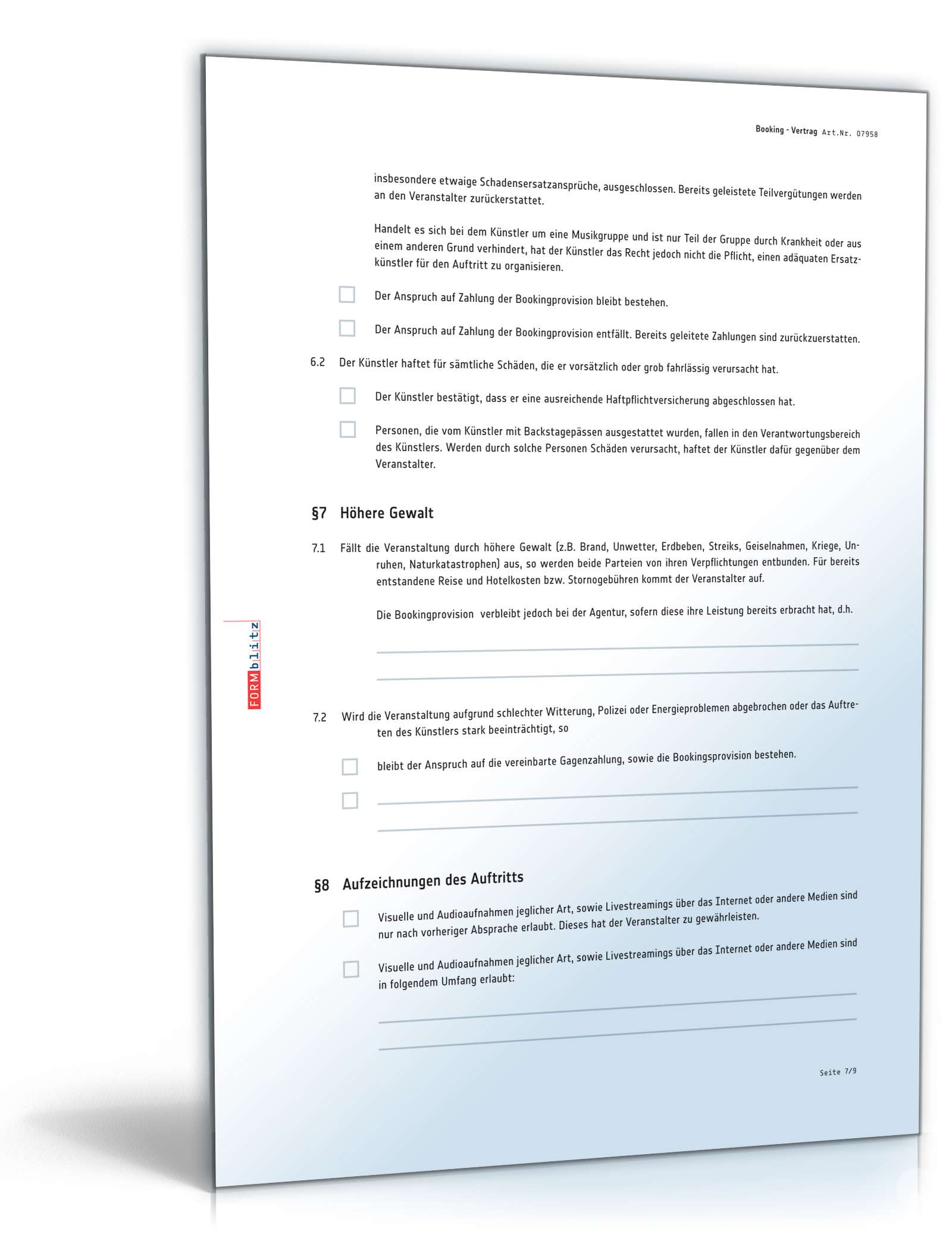 Bookingvertrag PDF. Seite: 7