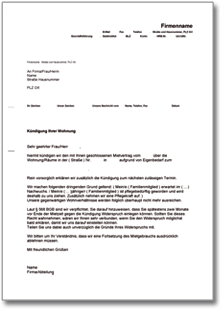 Kündigung Mietvertrag Eigenbedarf Word