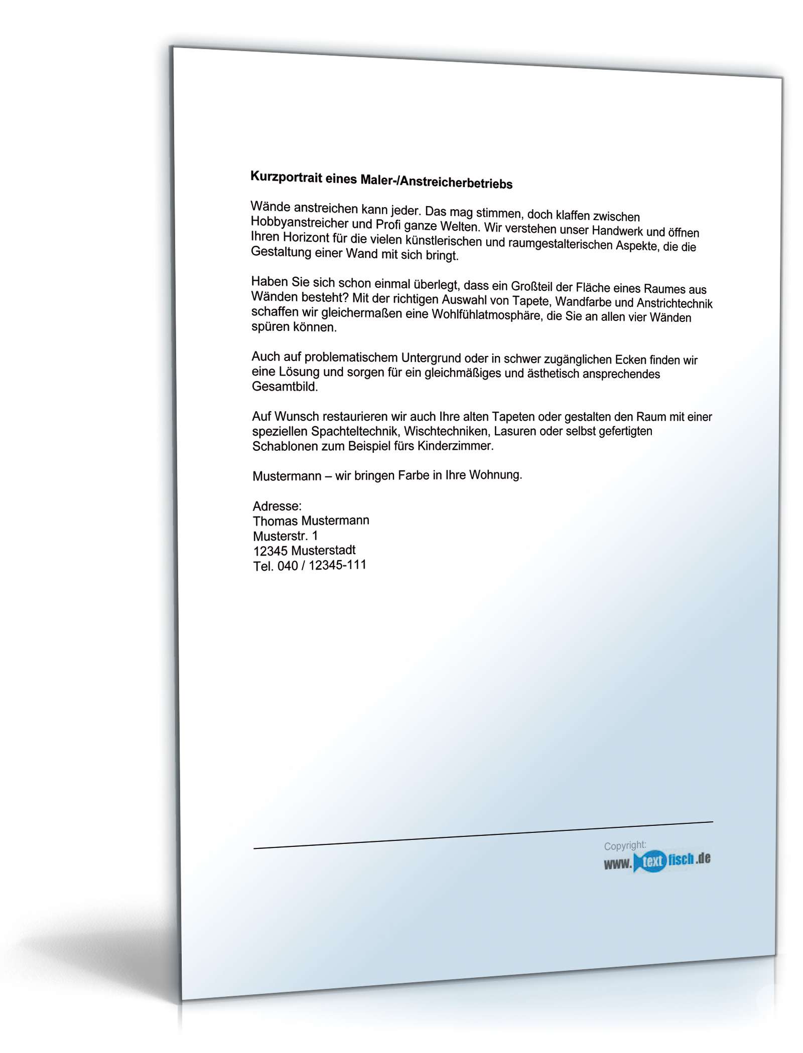 Werbetext Maler-/Anstreicherbetrieb