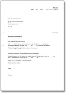 Antrag Sondergenehmigung zum Parken Word