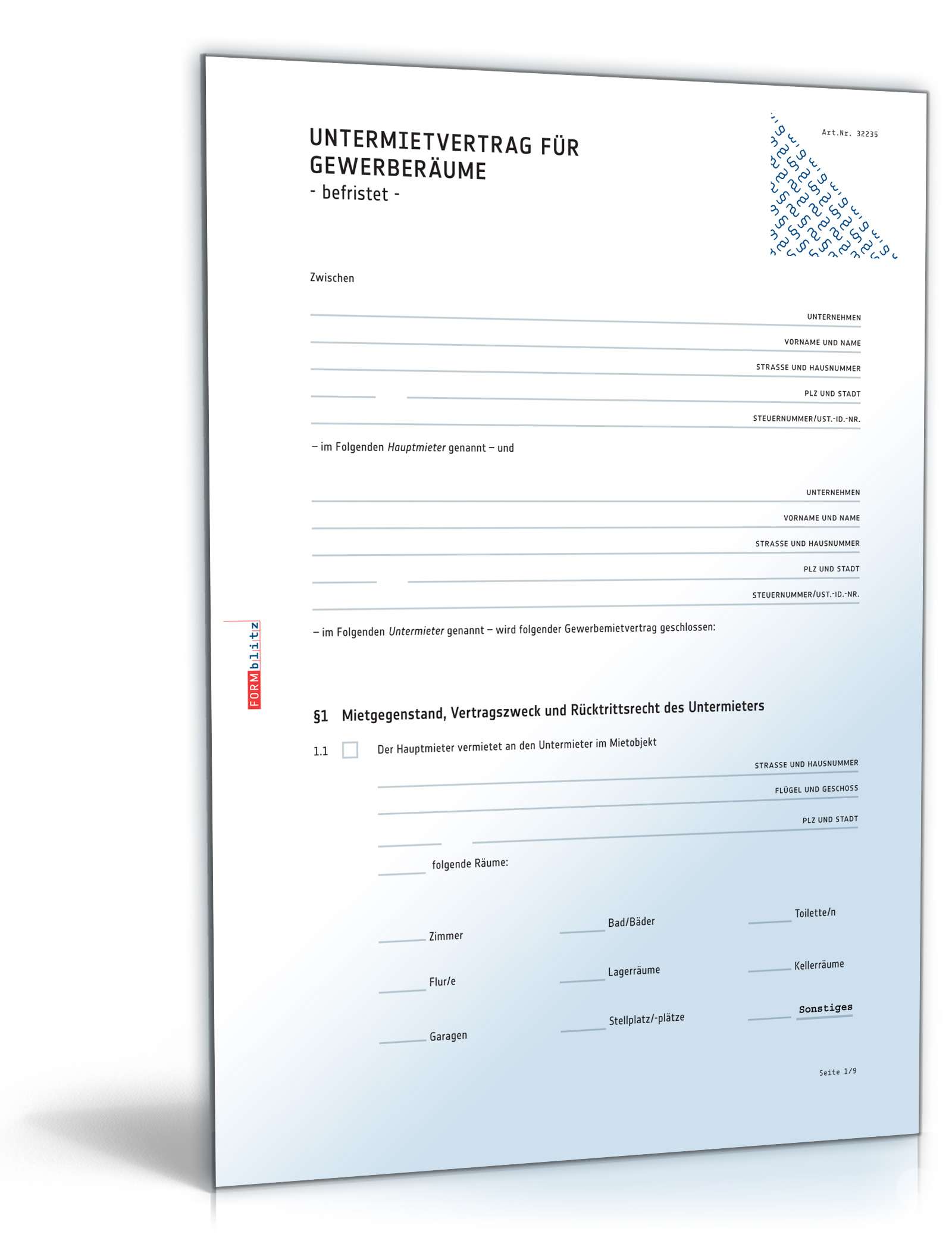 Untermietvertrag Gewerberäume befristet Word