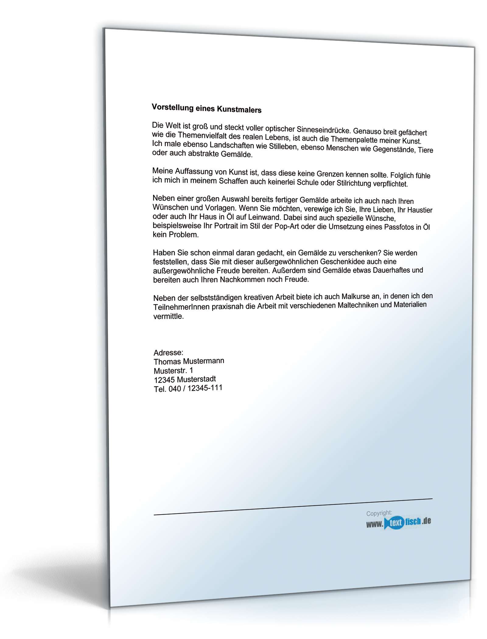 Werbetext für einen Kunstmaler