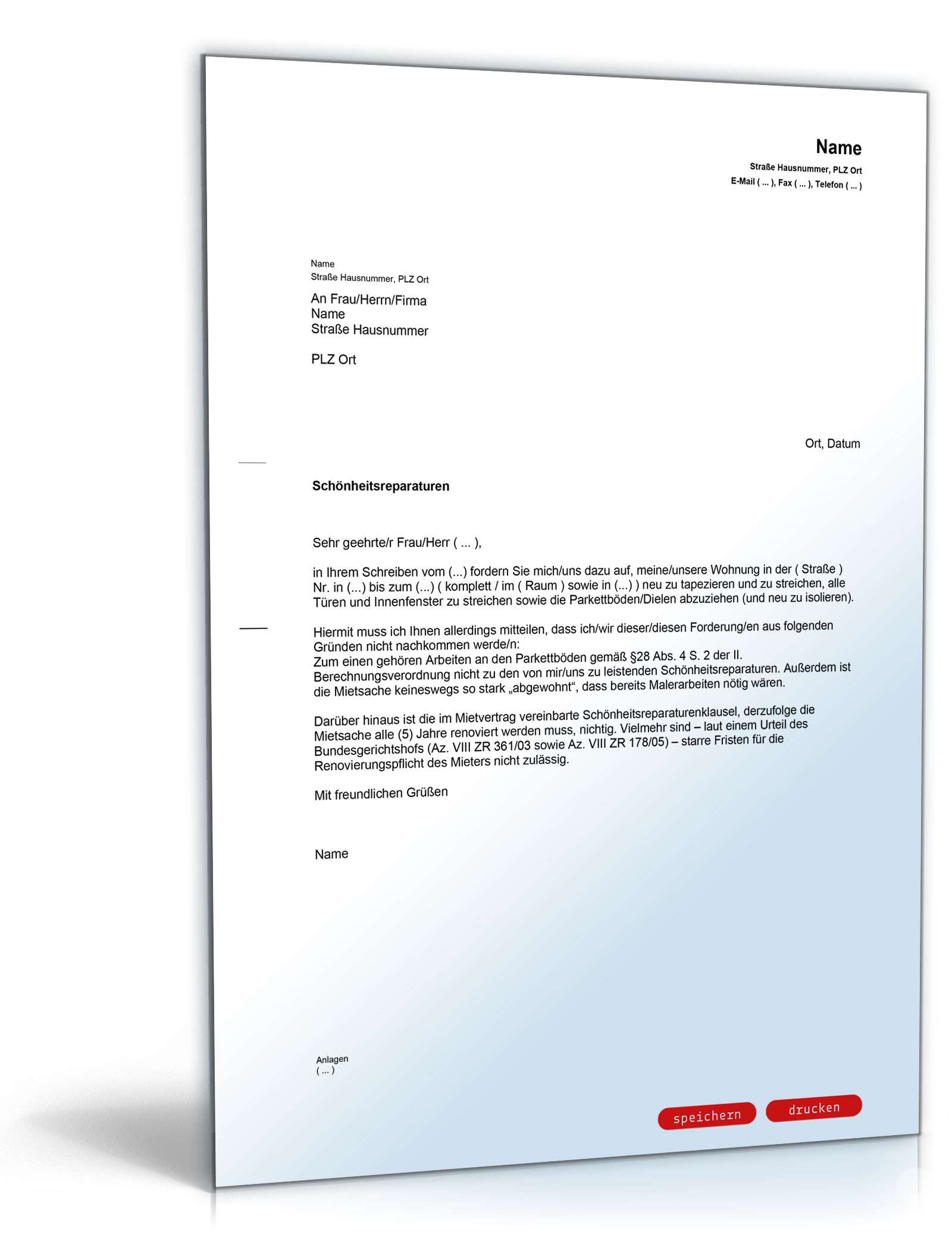 Weigerung Durchführung Schönheitsreparaturen PDF