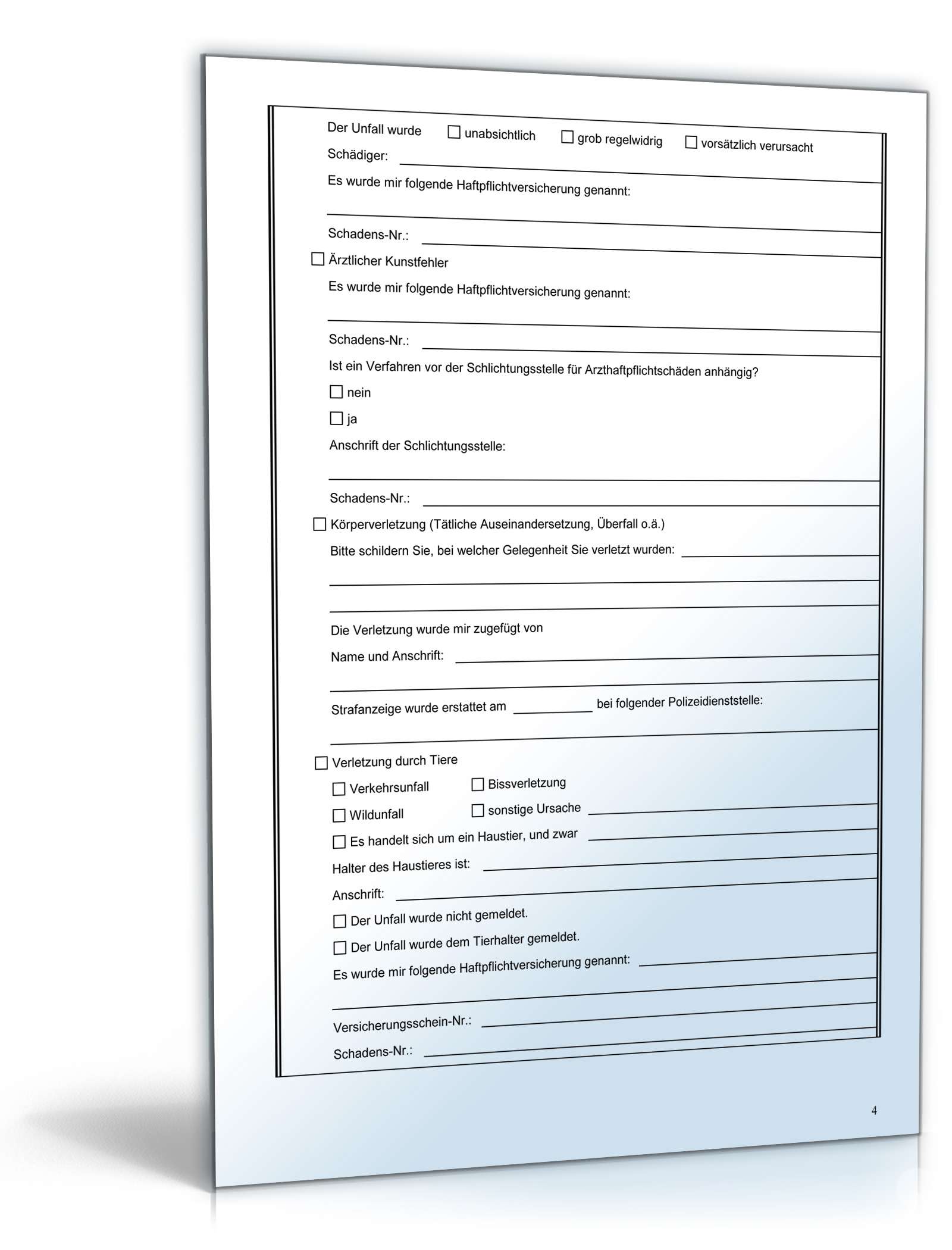 Unfallfragebogen SGB II Bürgergeld PDF. Seite: 4