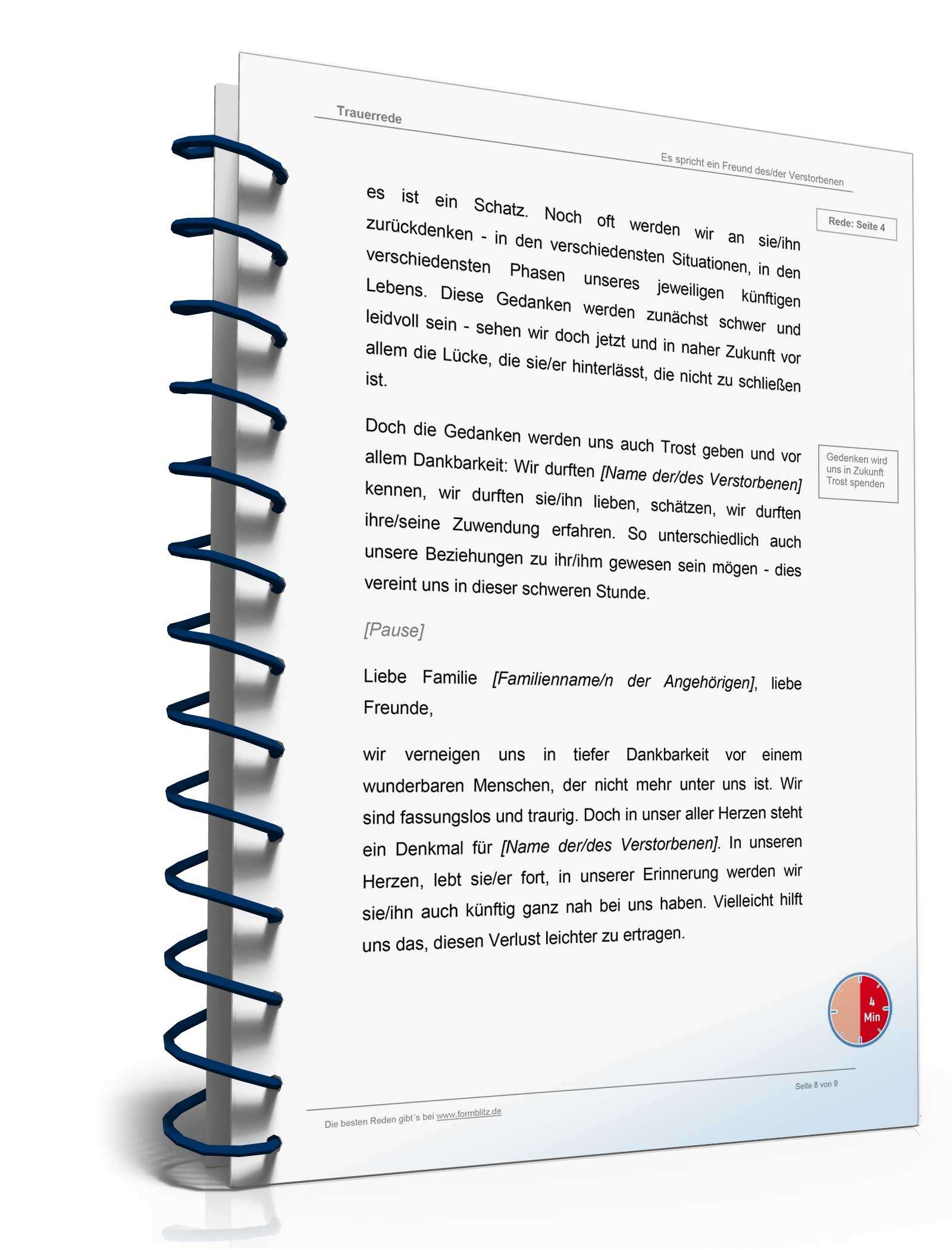 Trauerrede mit Leitmotiv: Denkmal in den Herzen der Mitmenschen Excel. Seite: 8
