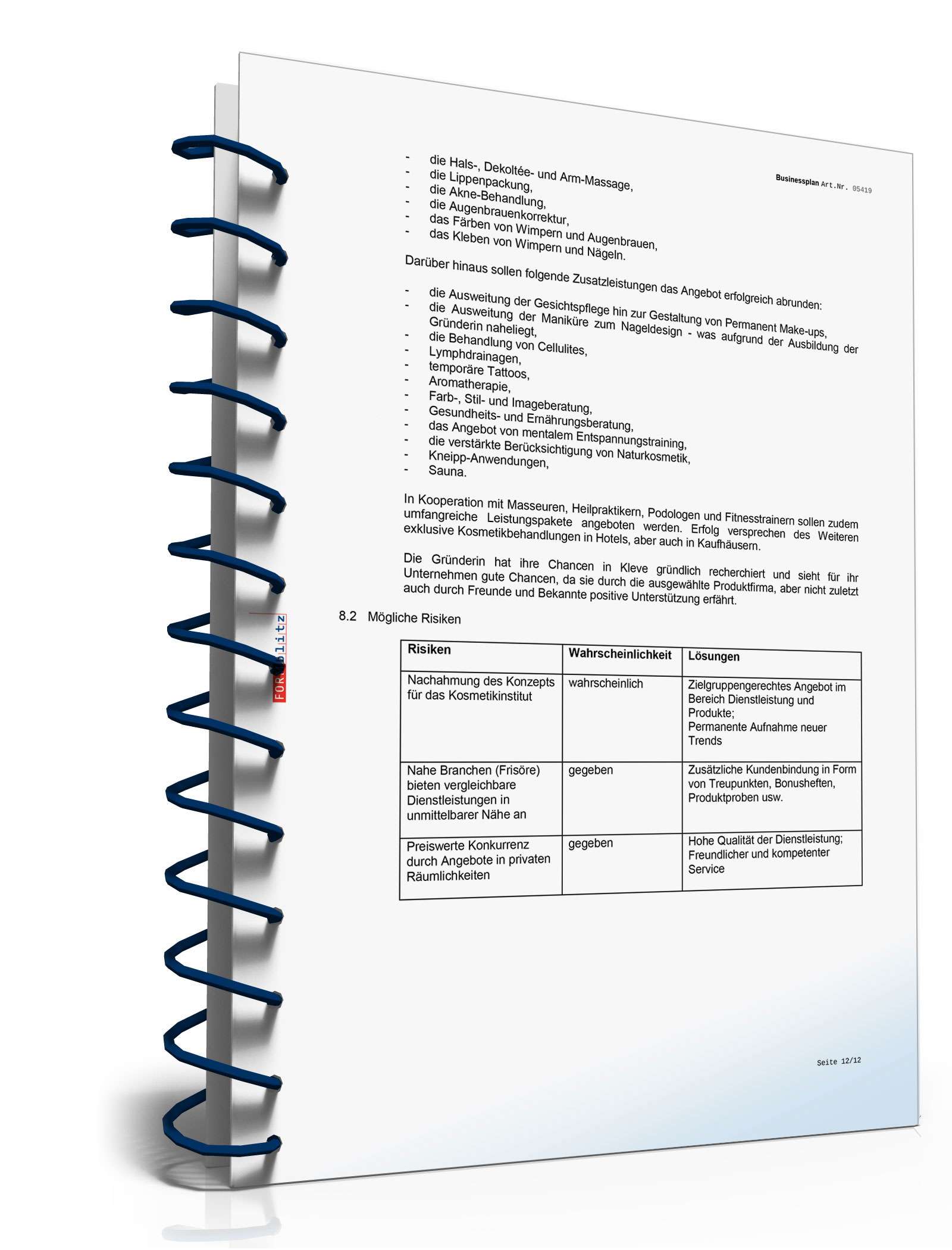 Businessplan Kosmetikstudio Excel. Seite: 16