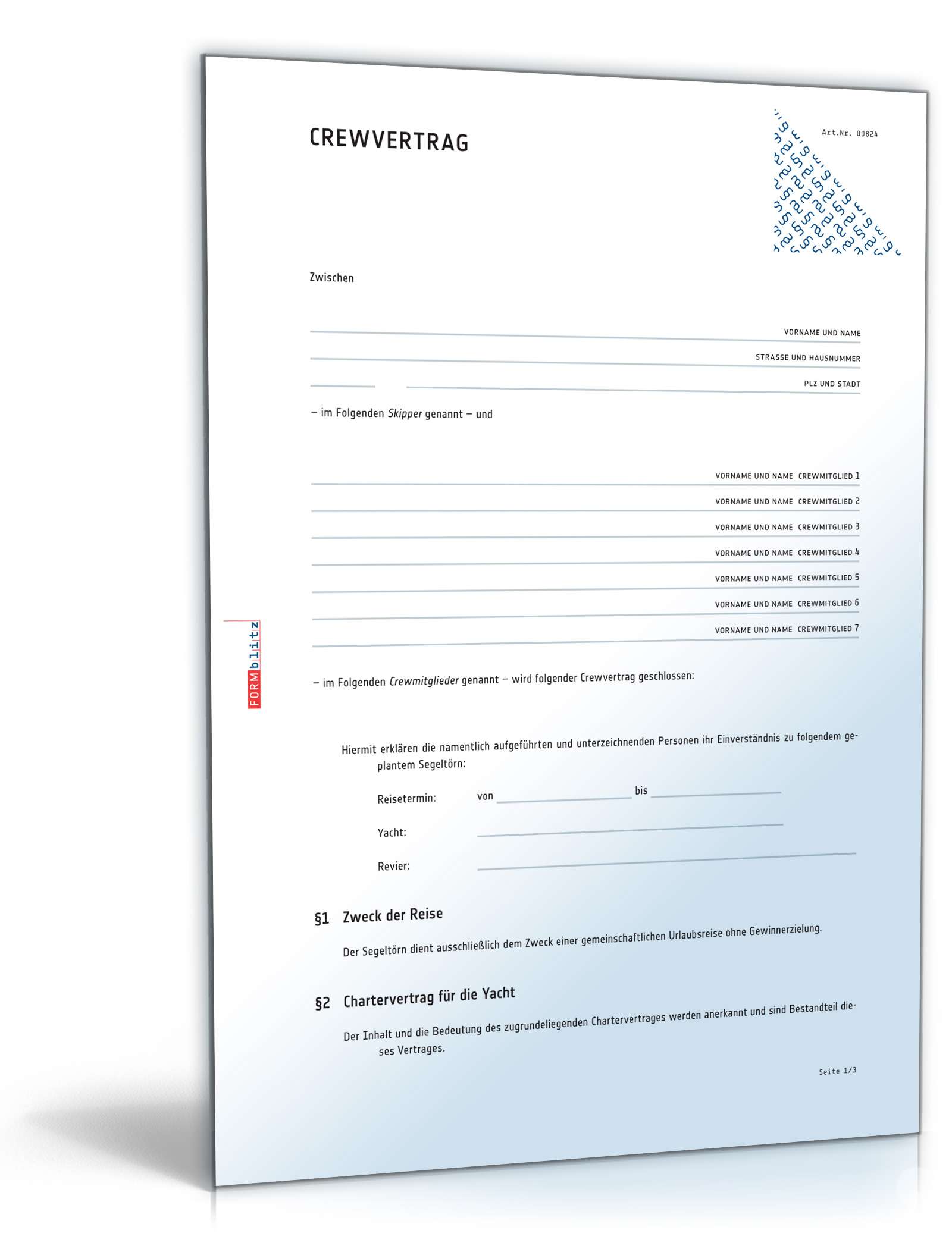 Crewvertrag Segeltörn PDF