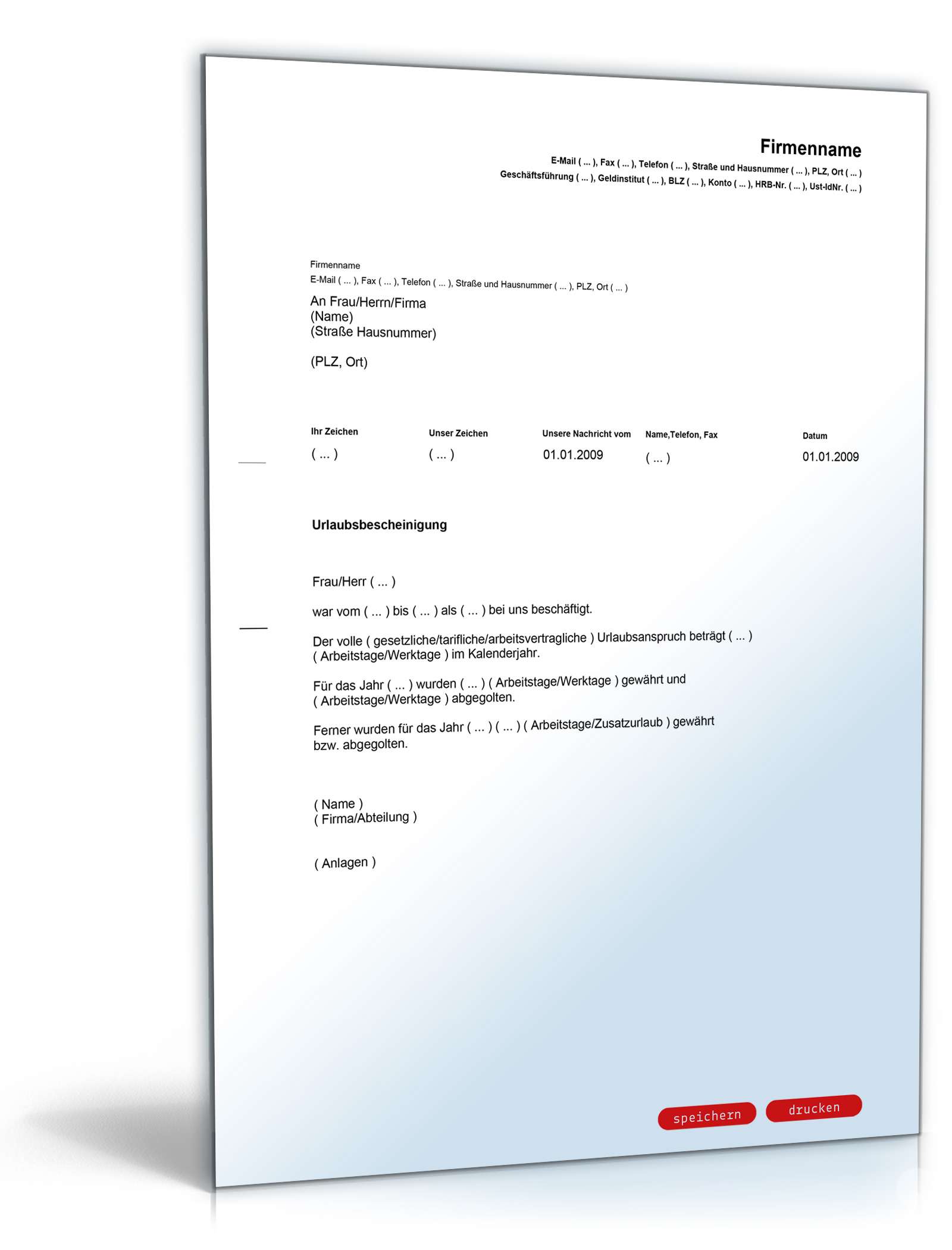 Urlaubsbescheinigung Arbeitgeber PDF