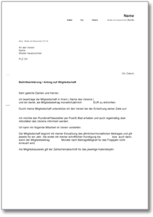 Beitrittserklärung Verein Word