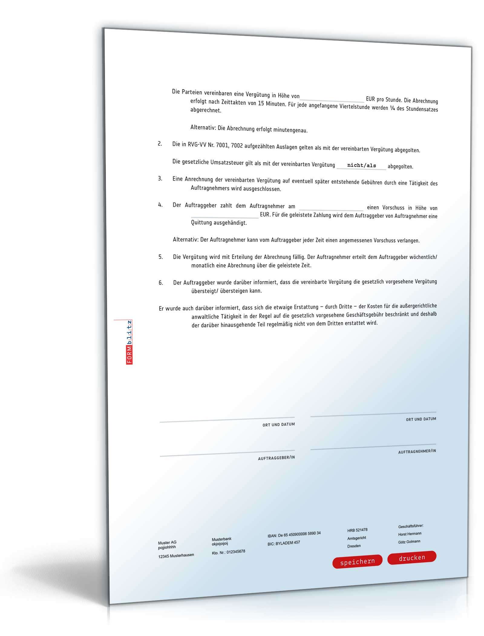 Vergütungsvereinbarung Rechtsanwalt PDF. Seite: 2