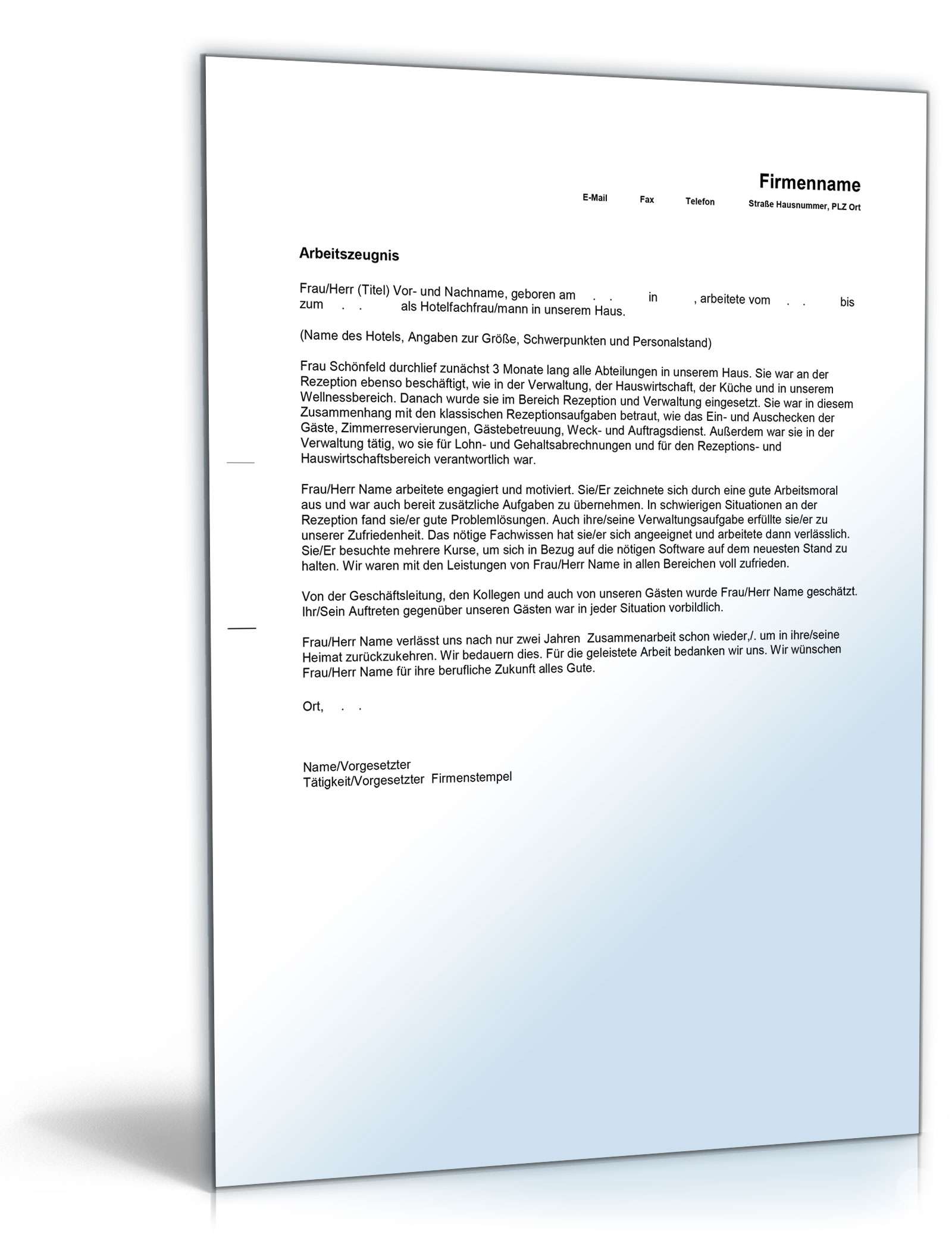 Arbeitszeugnis Hotelfachleute Excel. Seite: 7