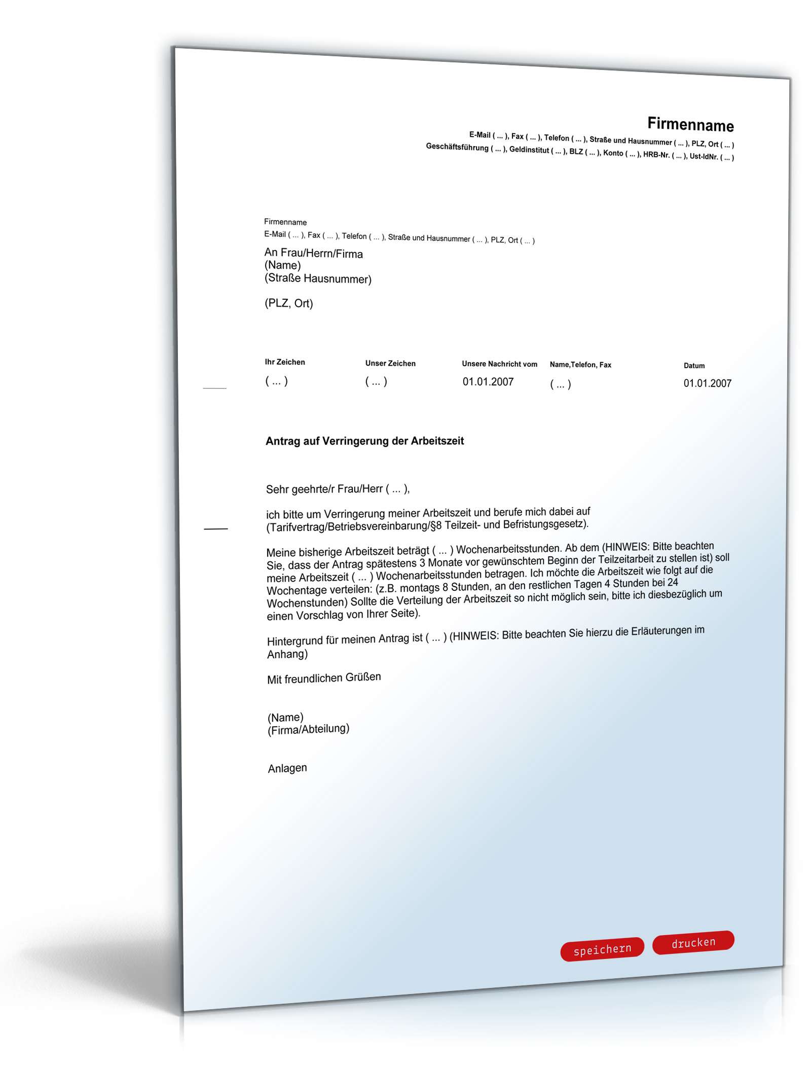 Anmeldung der Teilzeitarbeit beim Arbeitgeber PDF