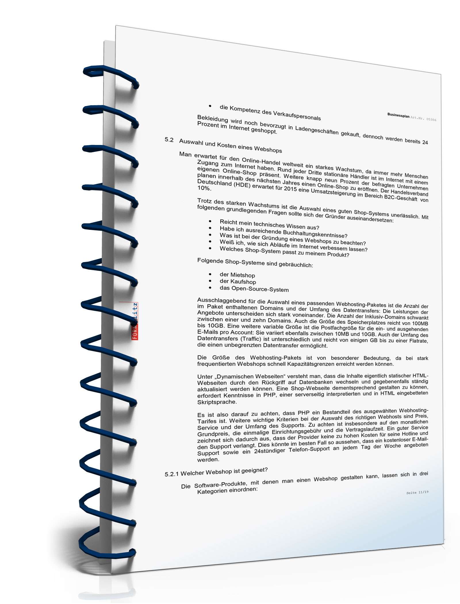 Businessplan Online-Shop Excel. Seite: 9