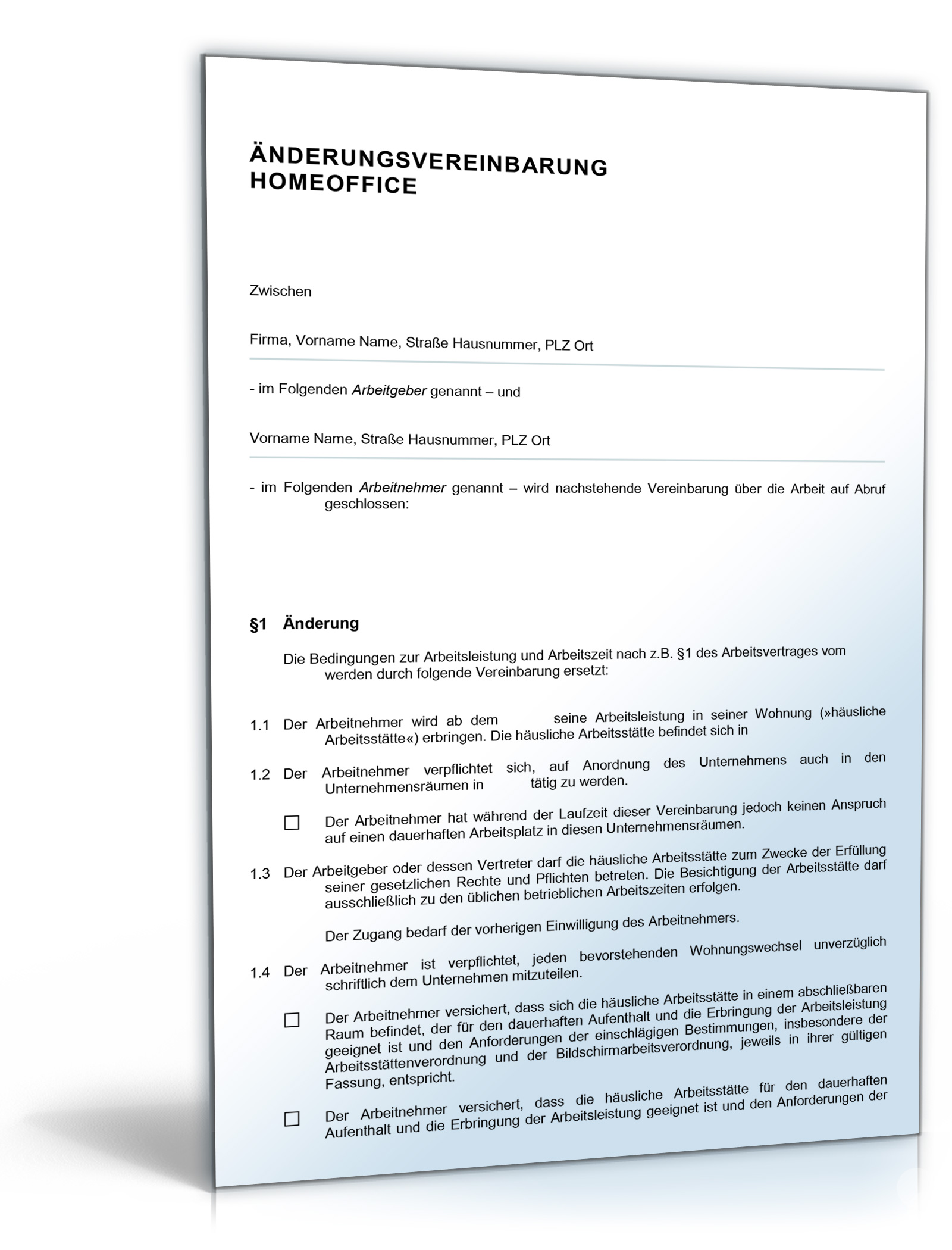 Änderungsvereinbarung Homeoffice Word