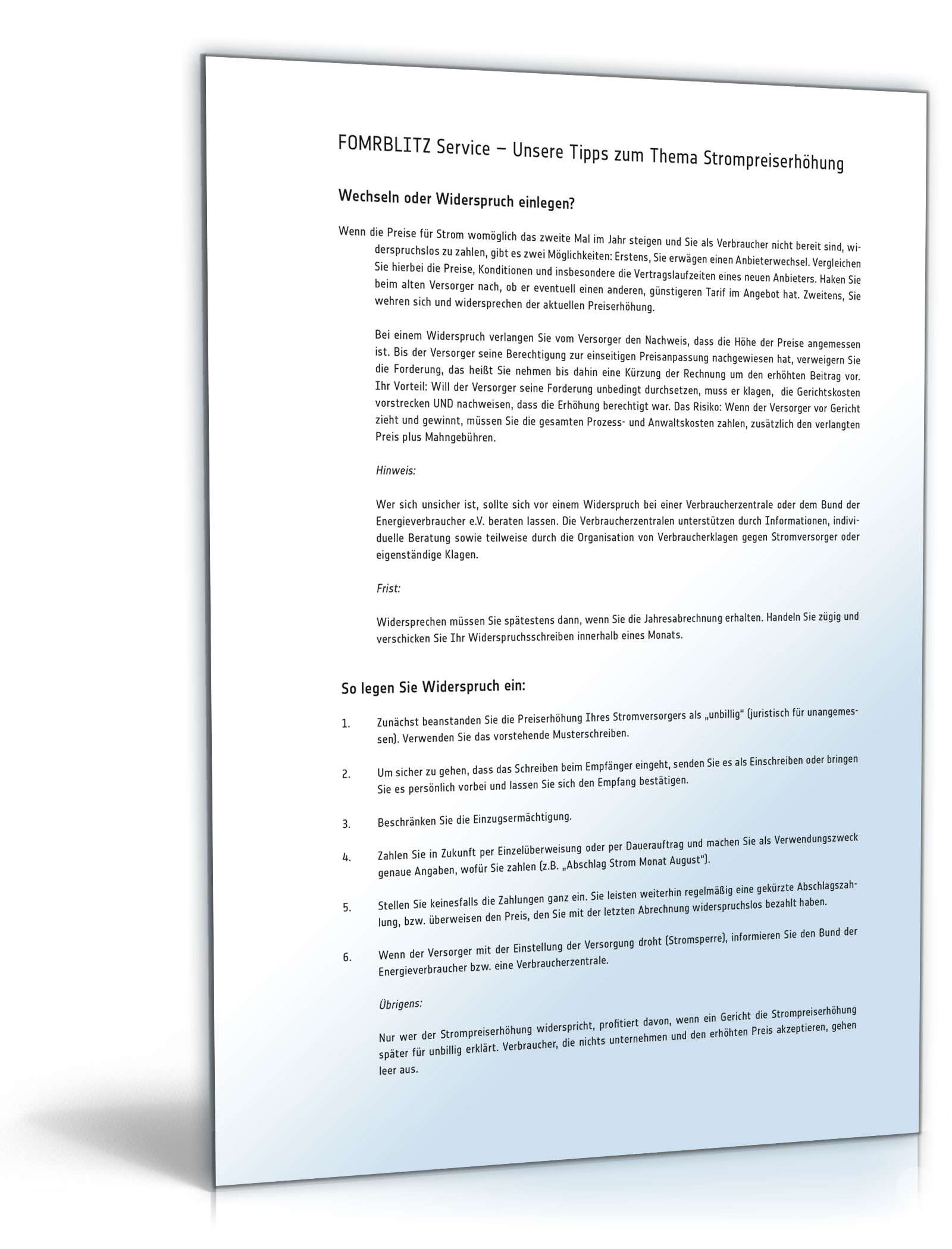 Widerspruch Strompreiserhöhung PDF. Seite: 3