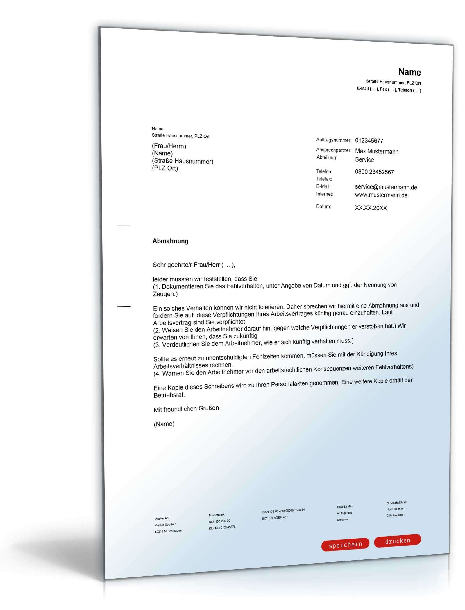 Abmahnung Arbeitnehmer PDF