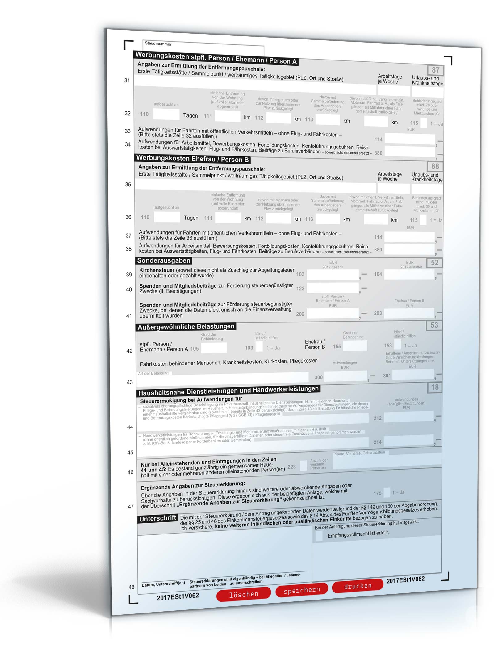 Vereinfachte Einkommensteuererklärung 2017 PDF. Seite: 2