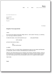 Aufforderung Zahlung Ehegattenunterhalt/ Trennungsunterhalt Word