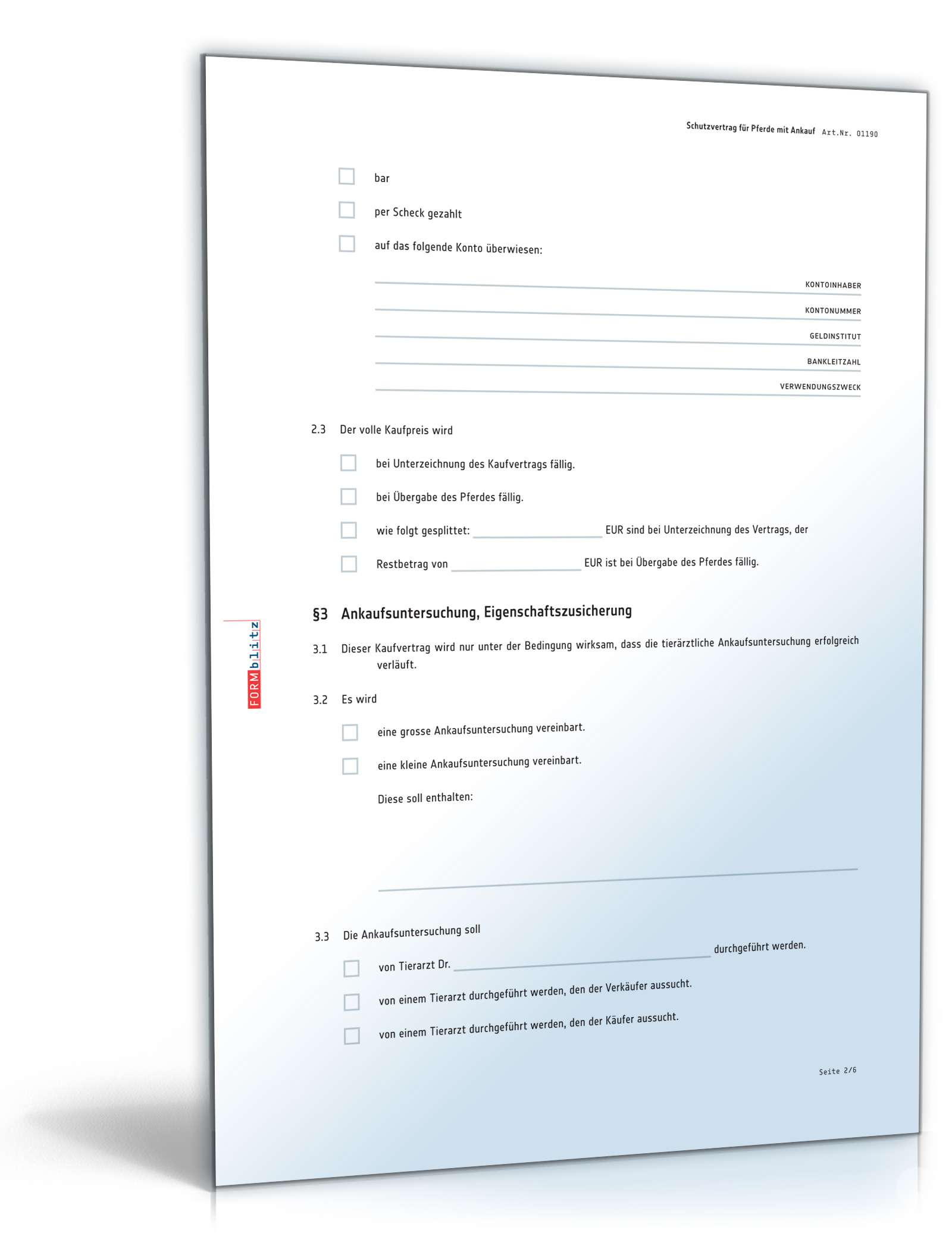 Schutzvertrag Pferde PDF. Seite: 2