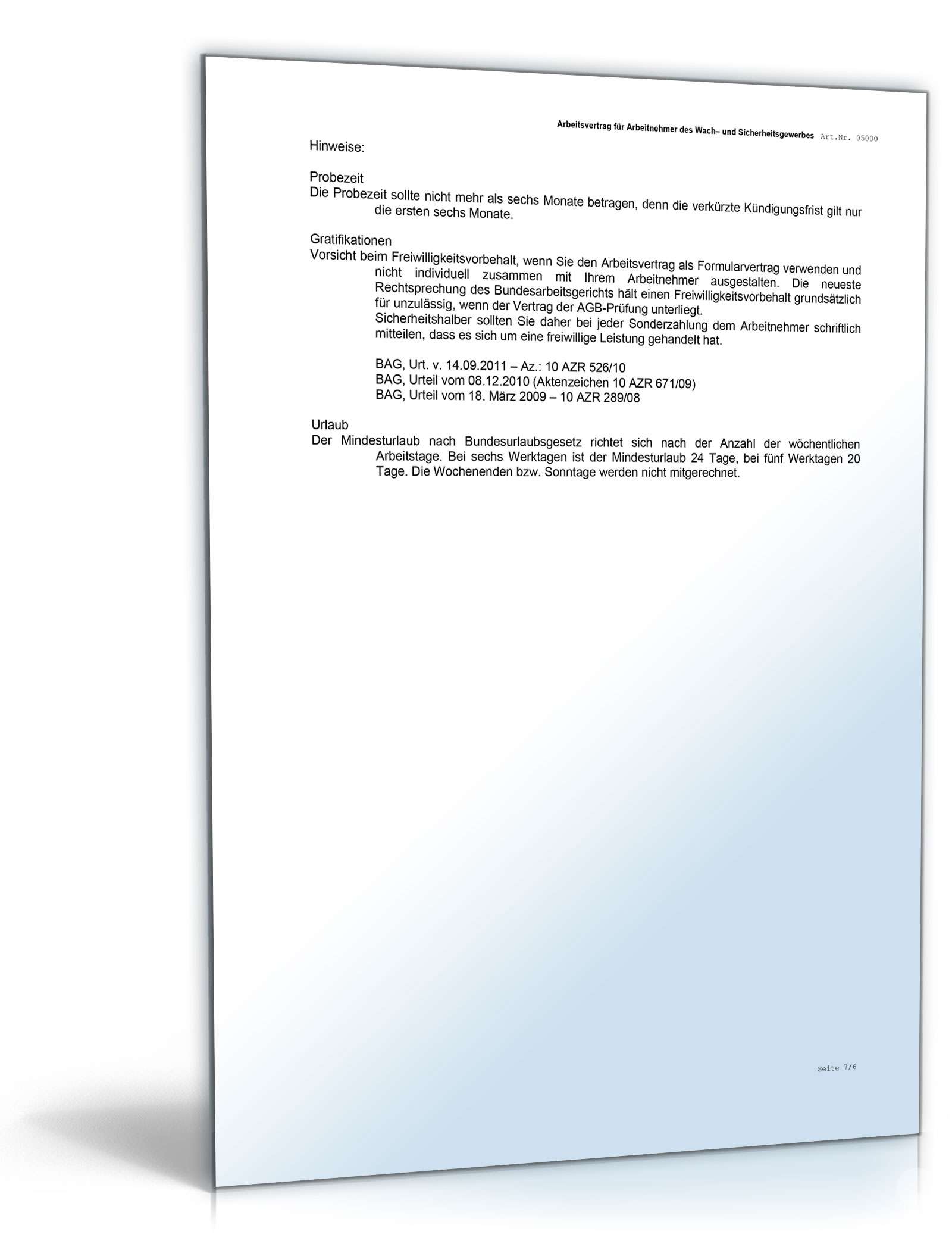 Arbeitsvertrag Sicherheitsdienst Word. Seite: 7