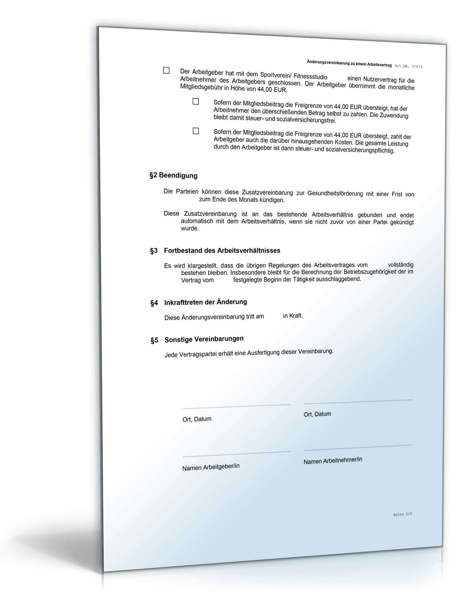 Zusatzvereinbarung zur Gesundheitsförderung Word. Seite: 3