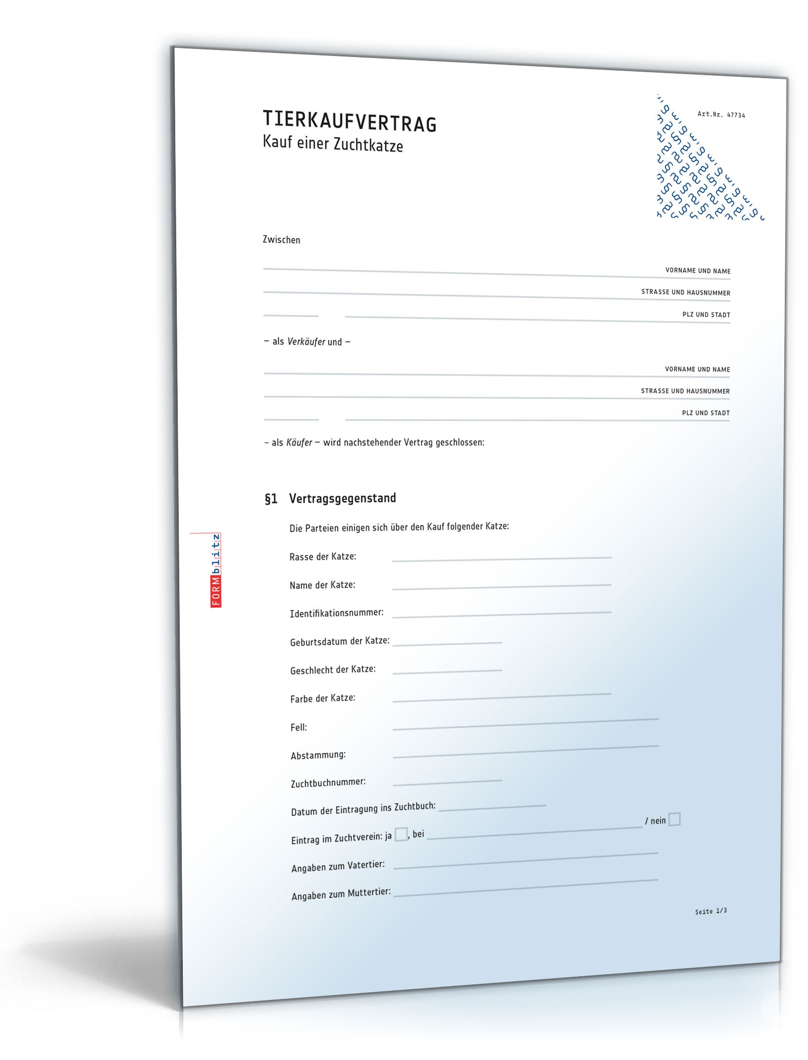 Kaufvertrag Zuchtkatze PDF