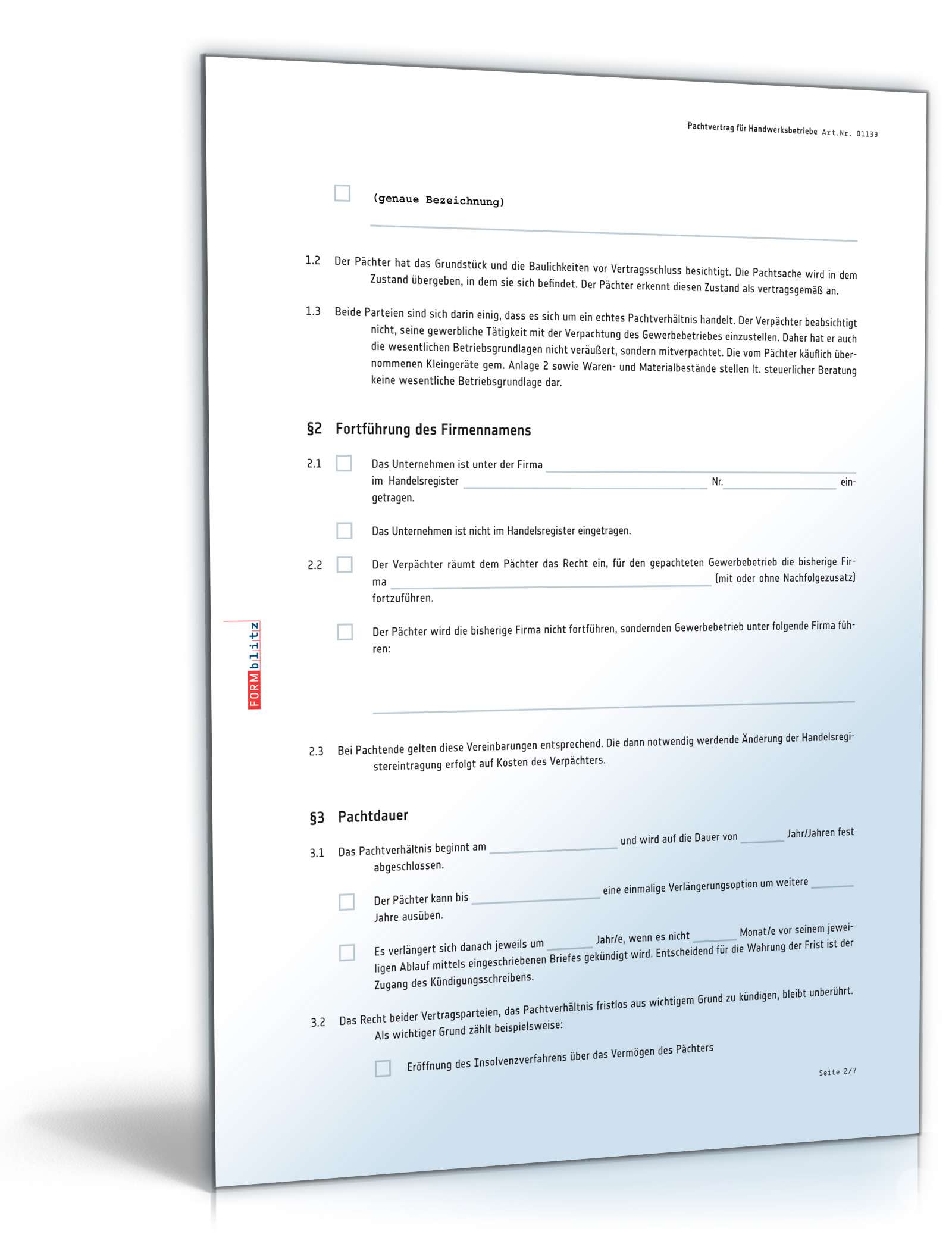 Pachtvertrag Handwerksbetrieb PDF. Seite: 2