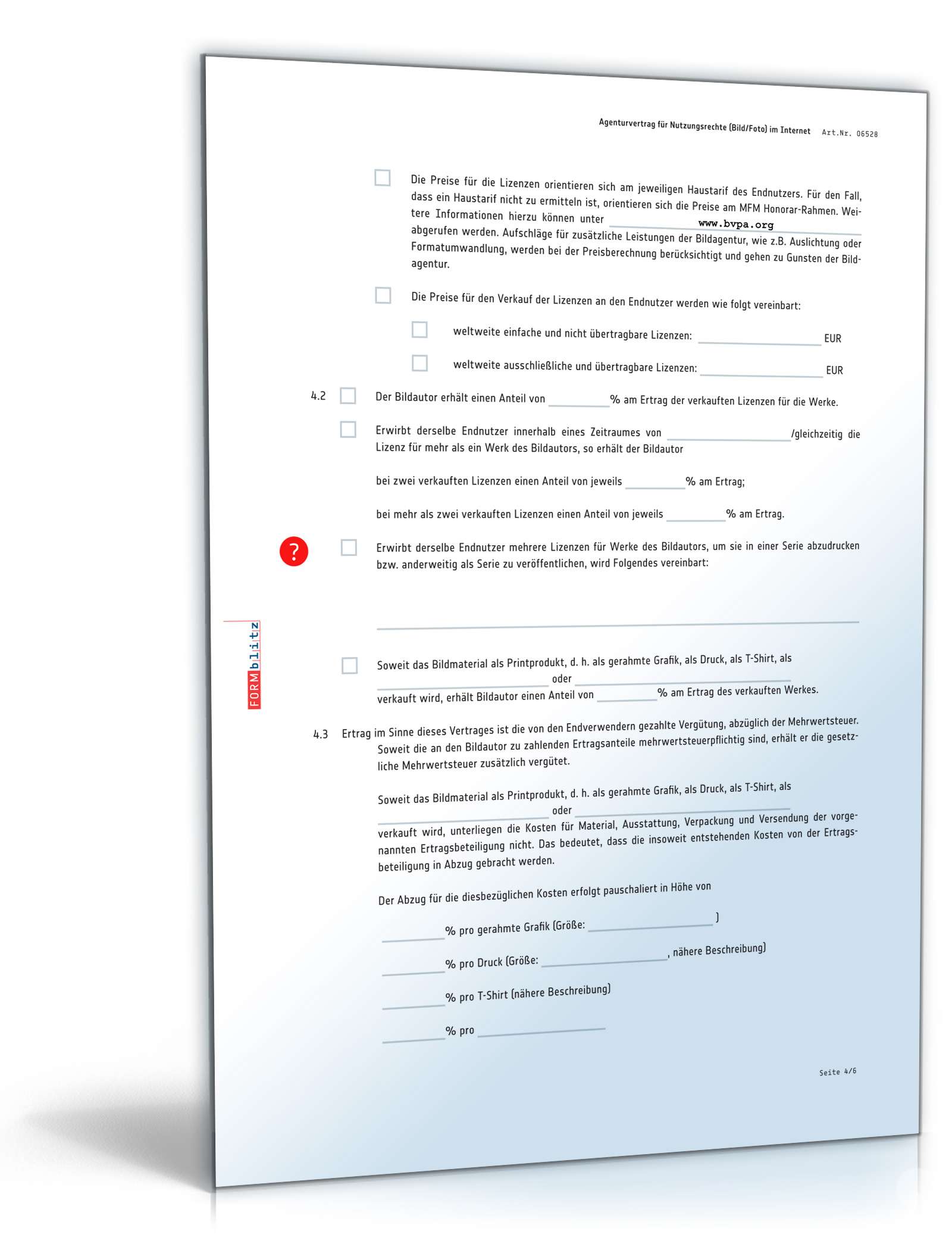 Agenturvertrag Nutzungsrechte Bild im Internet PDF. Seite: 4