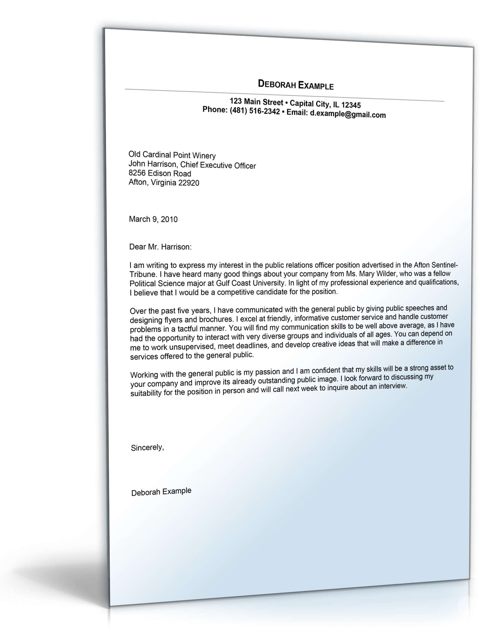 Anschreiben Bewerbung PR-Fachkraft (Englisch) Excel