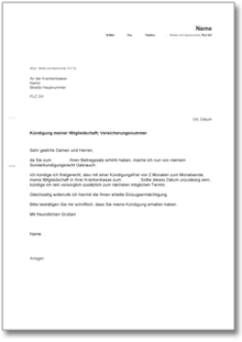 Fristlose Kündigung gesetzliche Krankenversicherung  Word