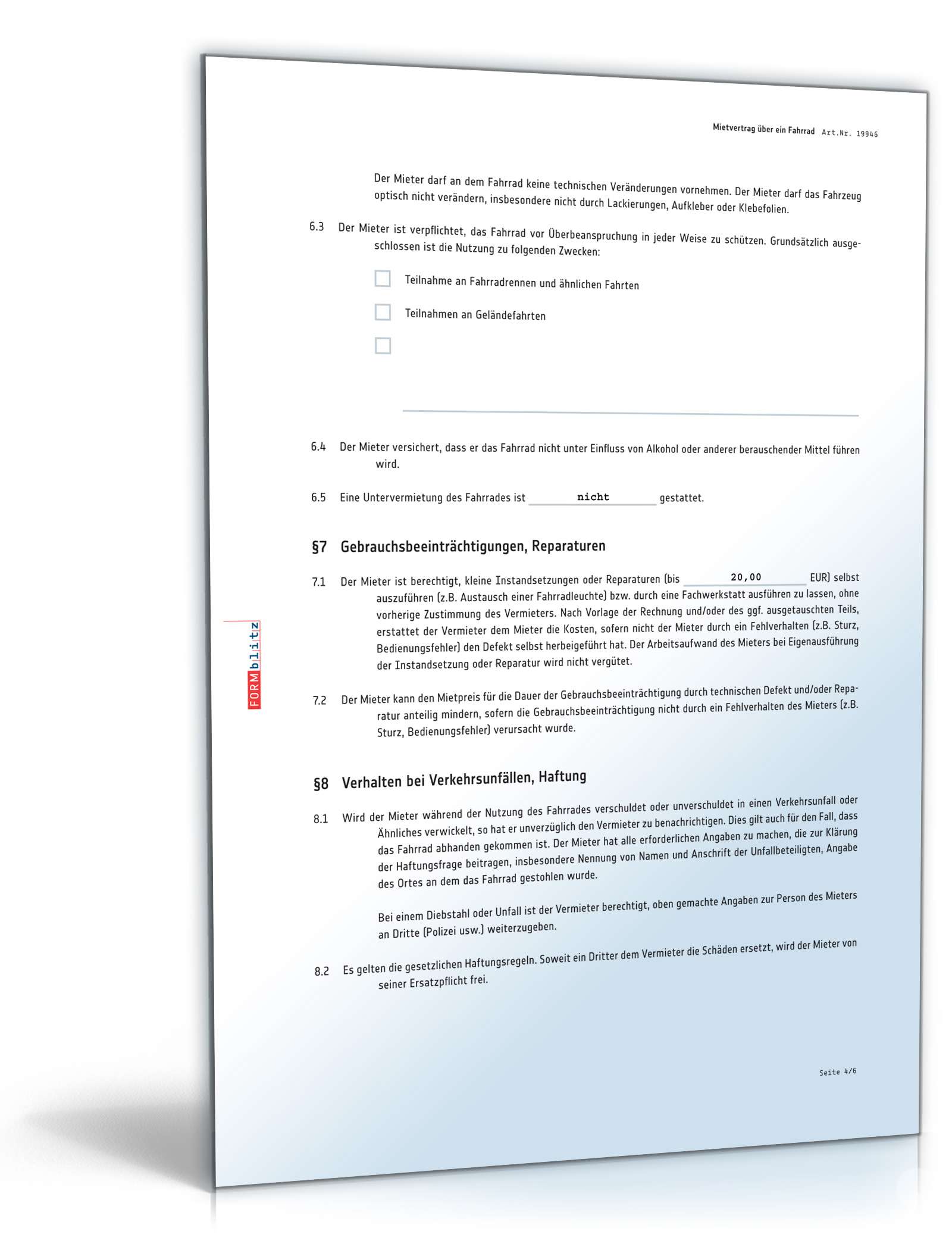 Mietvertrag Fahrrad PDF. Seite: 4