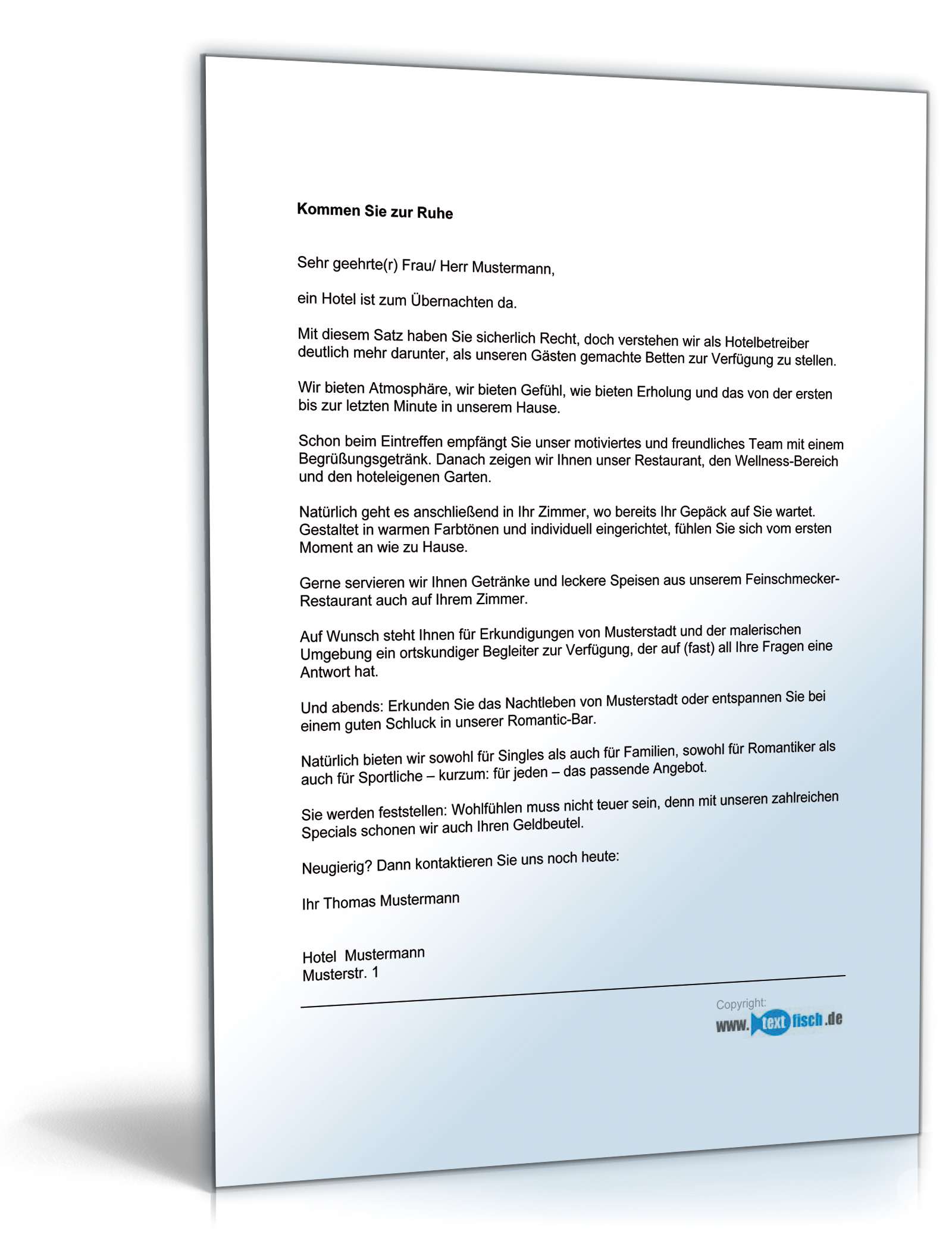 Werbebrief für ein Hotel