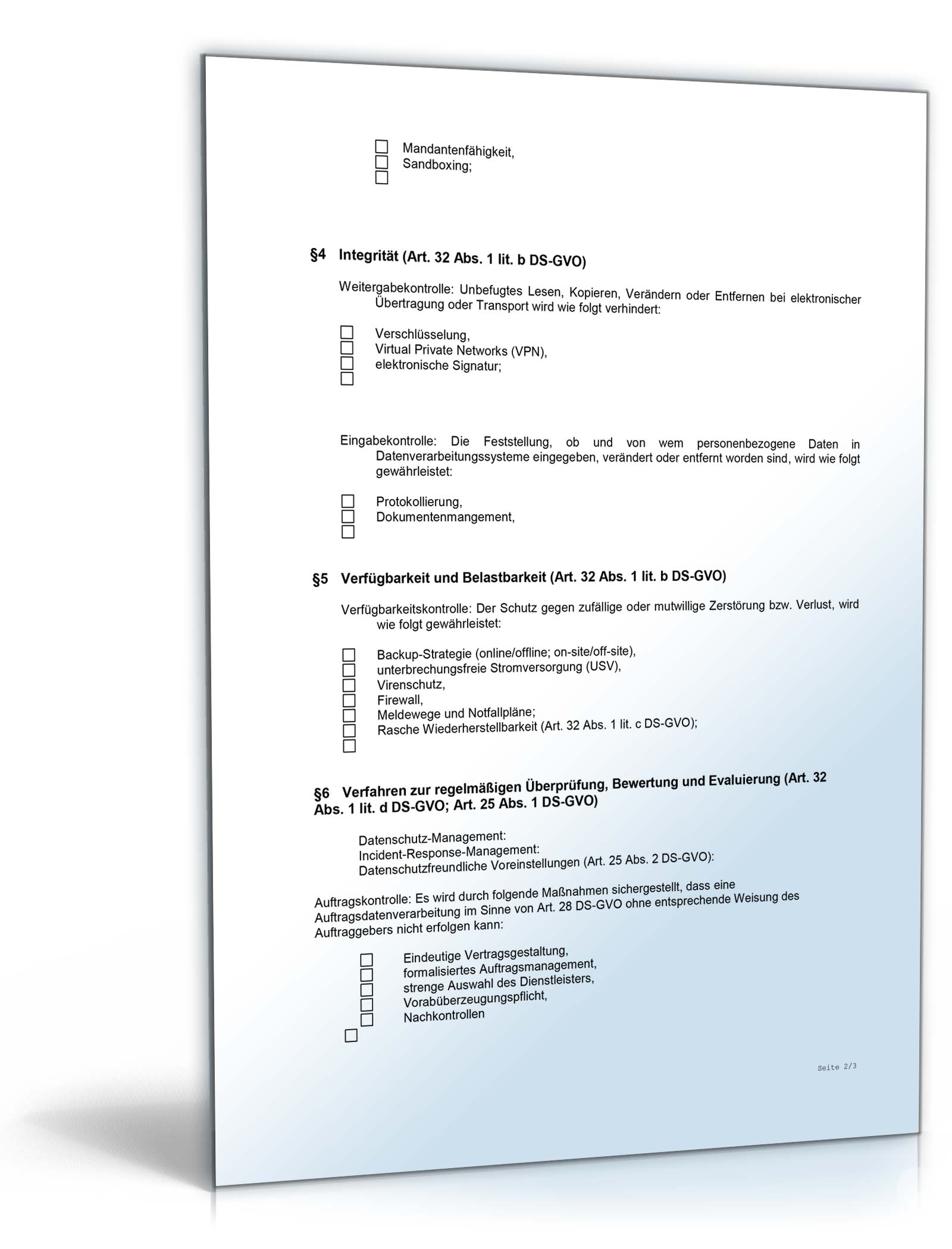 Anlage TOM zum Vertrag Auftragsverarbeitung nach DSGVO Word. Seite: 2